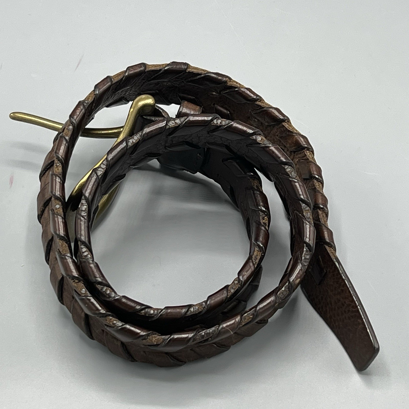 Coach Dark Brown Side Braided Leather Belt Brass Buckle 75cm 30″ D7