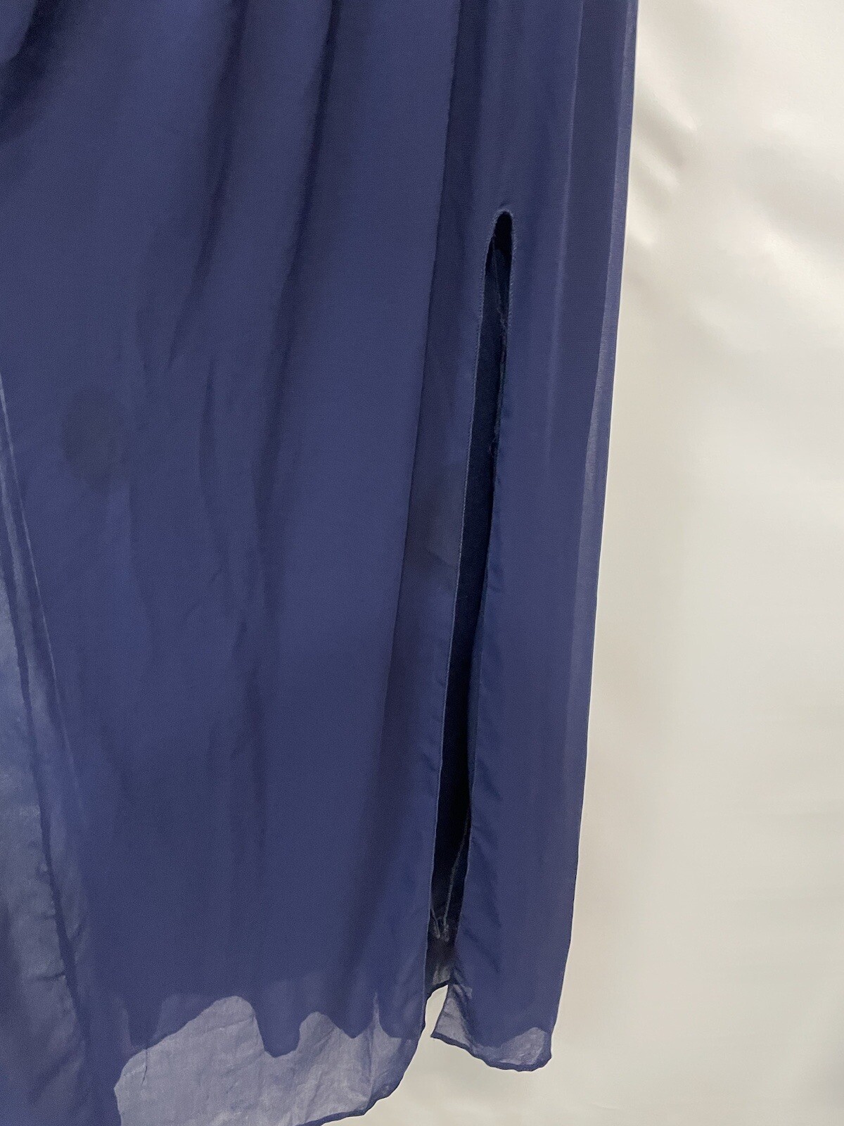 Haoduoyi Navy Blue Chiffon Maxi Dress Gown Deep Slit NEW M
