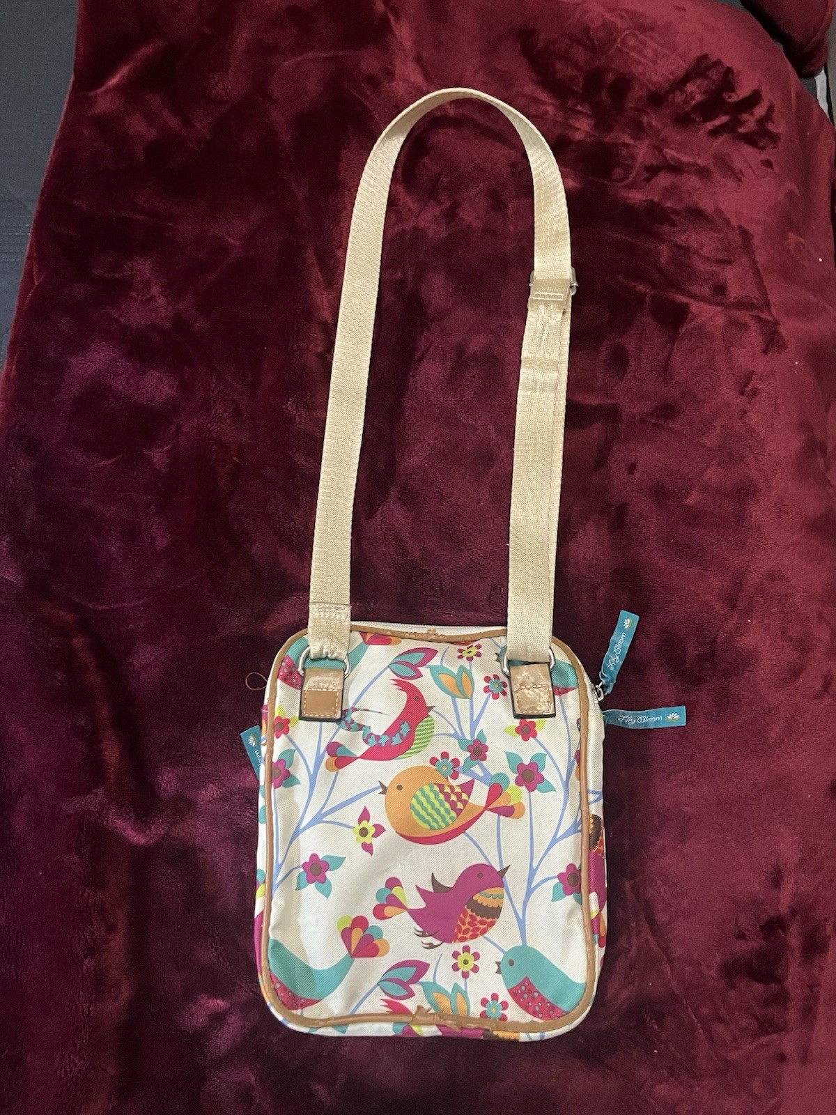 Lily Bloom Women’s Multicolor Bird Floral Crossbody Zip Closure Lined Pockets