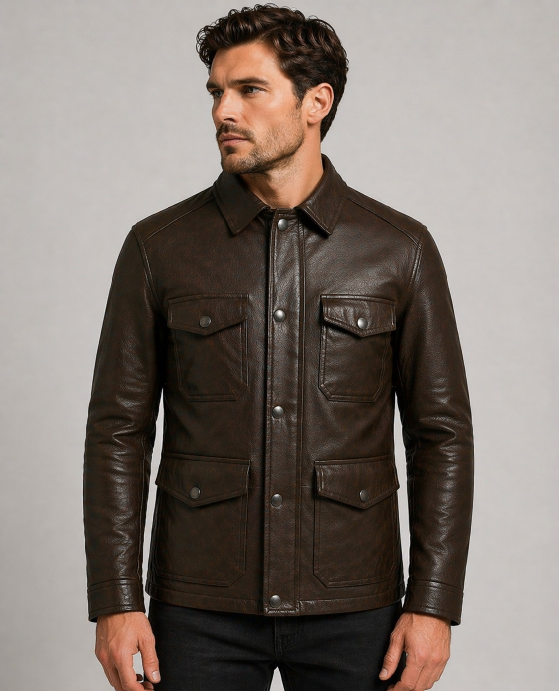 Men’s Brown Lambskin Leather Jacket – Insulated Zip Slim Fit Casual Fashion Coat