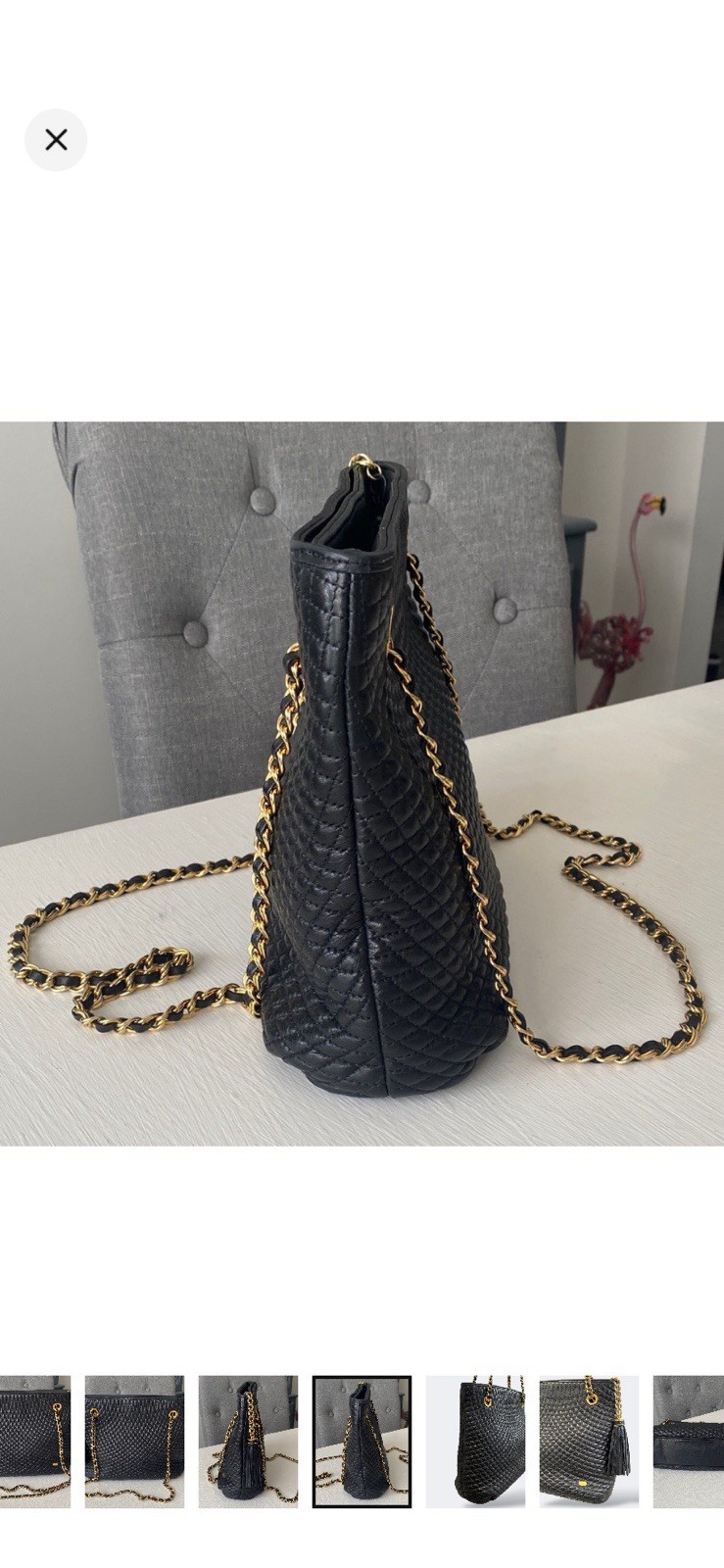 Bally Black Lambskin Chevron Quilting Shoulder Bag Leather Chain Tassel