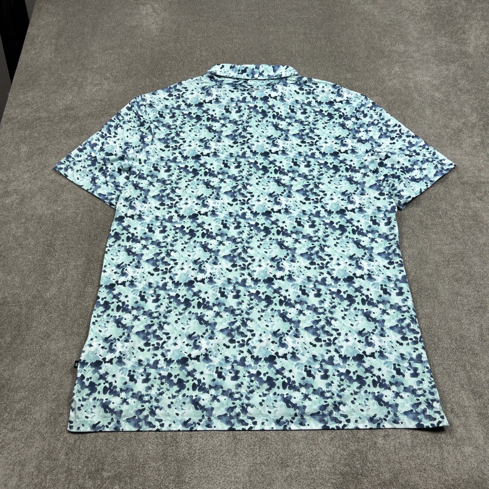 7 Diamonds Shirt Mens Large Performance Golf Polo Blue Green Watercolor Stretch