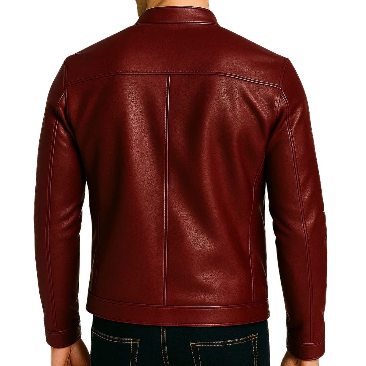 Men’s Fashion Leather Jacket Zip-Up Biker Bomber Coat – Red / Cream / Grey