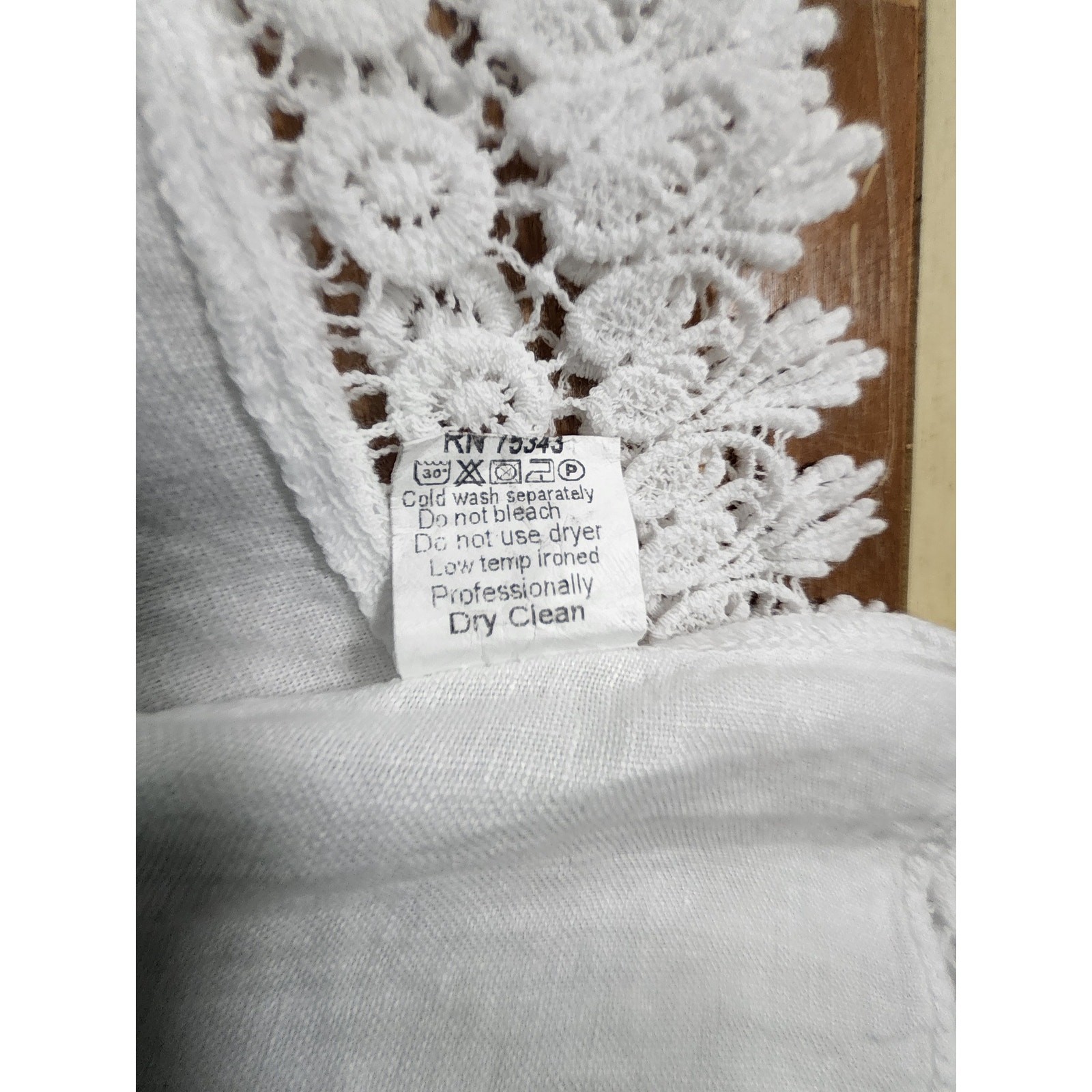Made in Italy Linen Top White Crochet Lace Hem Boho Large