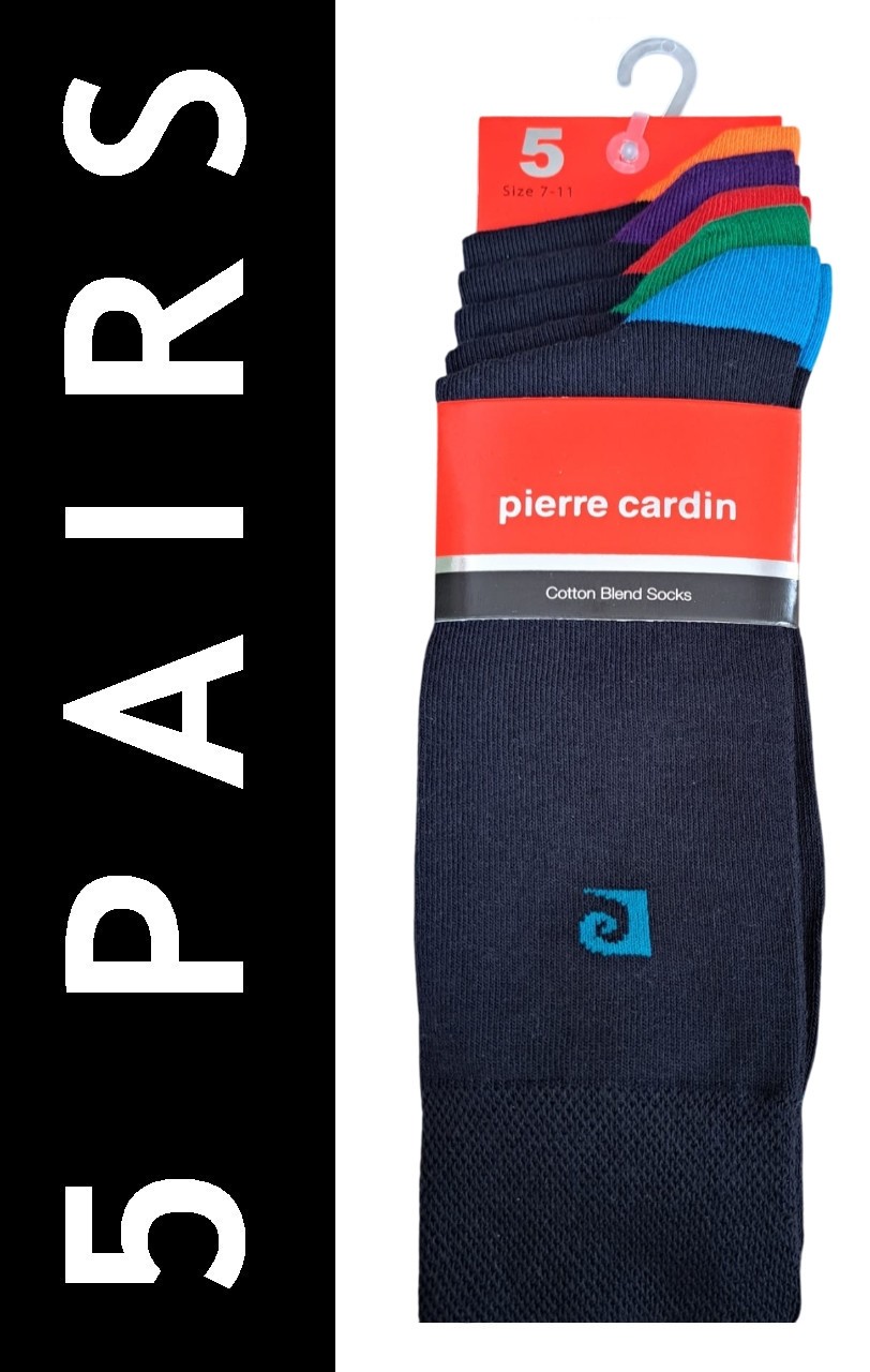 PIERRE CARDIN | Mens 5 PAIRS Navy Blue Tipped Socks | One Size UK 7-11 EU 40-46
