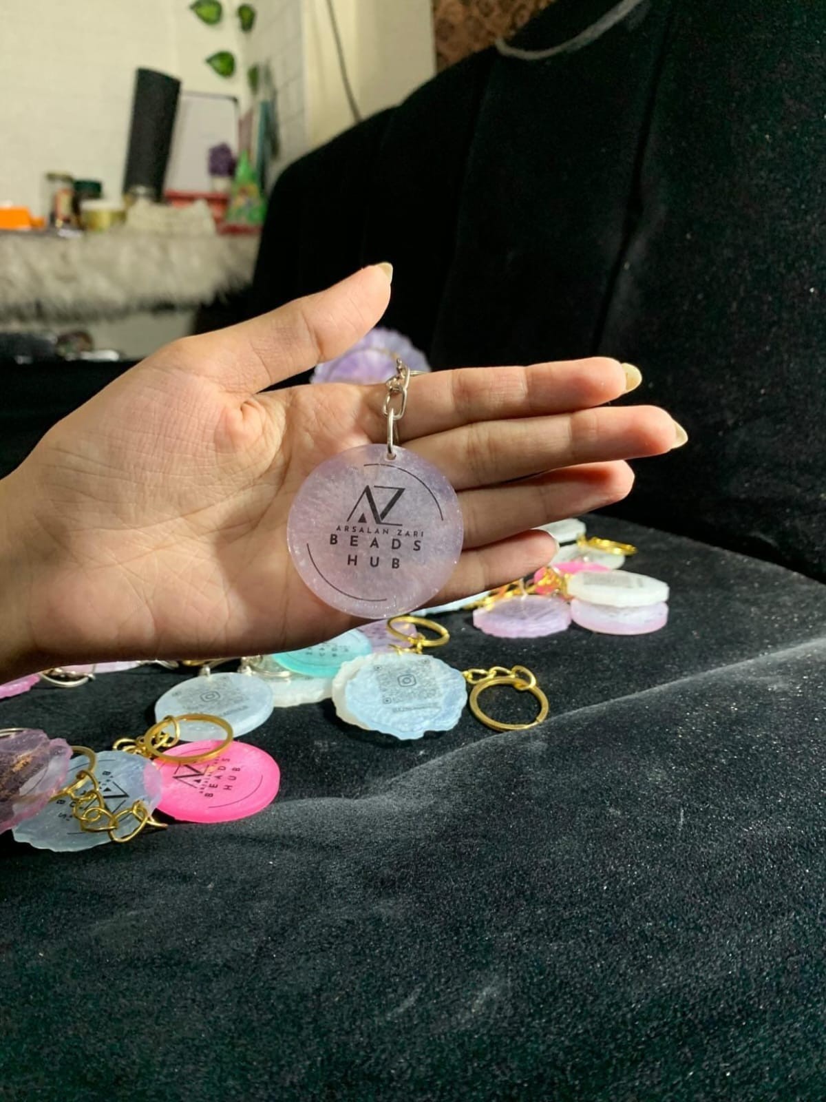 50 Pcs Custom QR Code Resin Keychain Bulk | High Gloss Handmade Business Promo