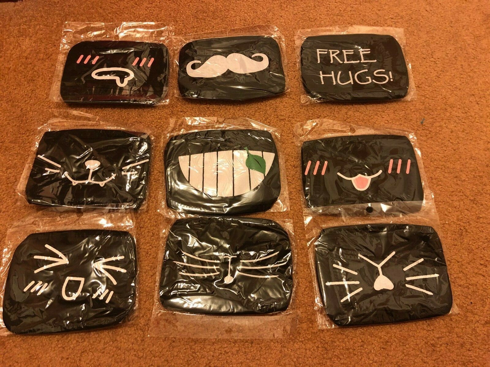 New Anime Cartoon Cute Funny Expression Cotton Black Face Mask Adult 🇺🇸 Seller