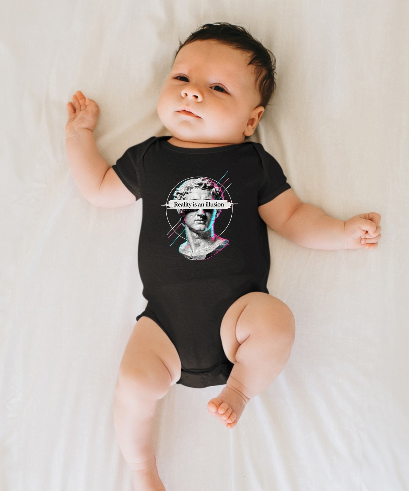 Reality is an illusion David Statue Glitch Art Vaporwave Unisex Baby Bodysuit