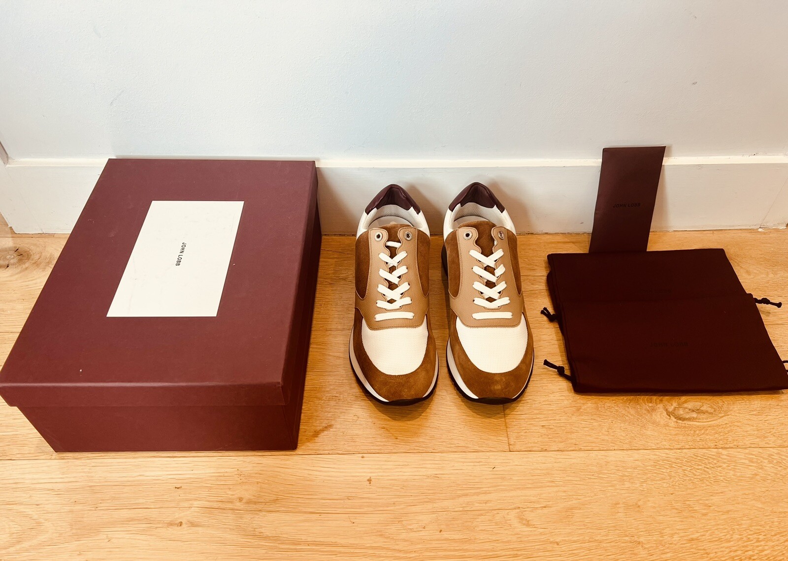 John Lobb Foundry Mens Cognac Suede Trainers Sneakers UK 10.5 EU 44.5 £975 New