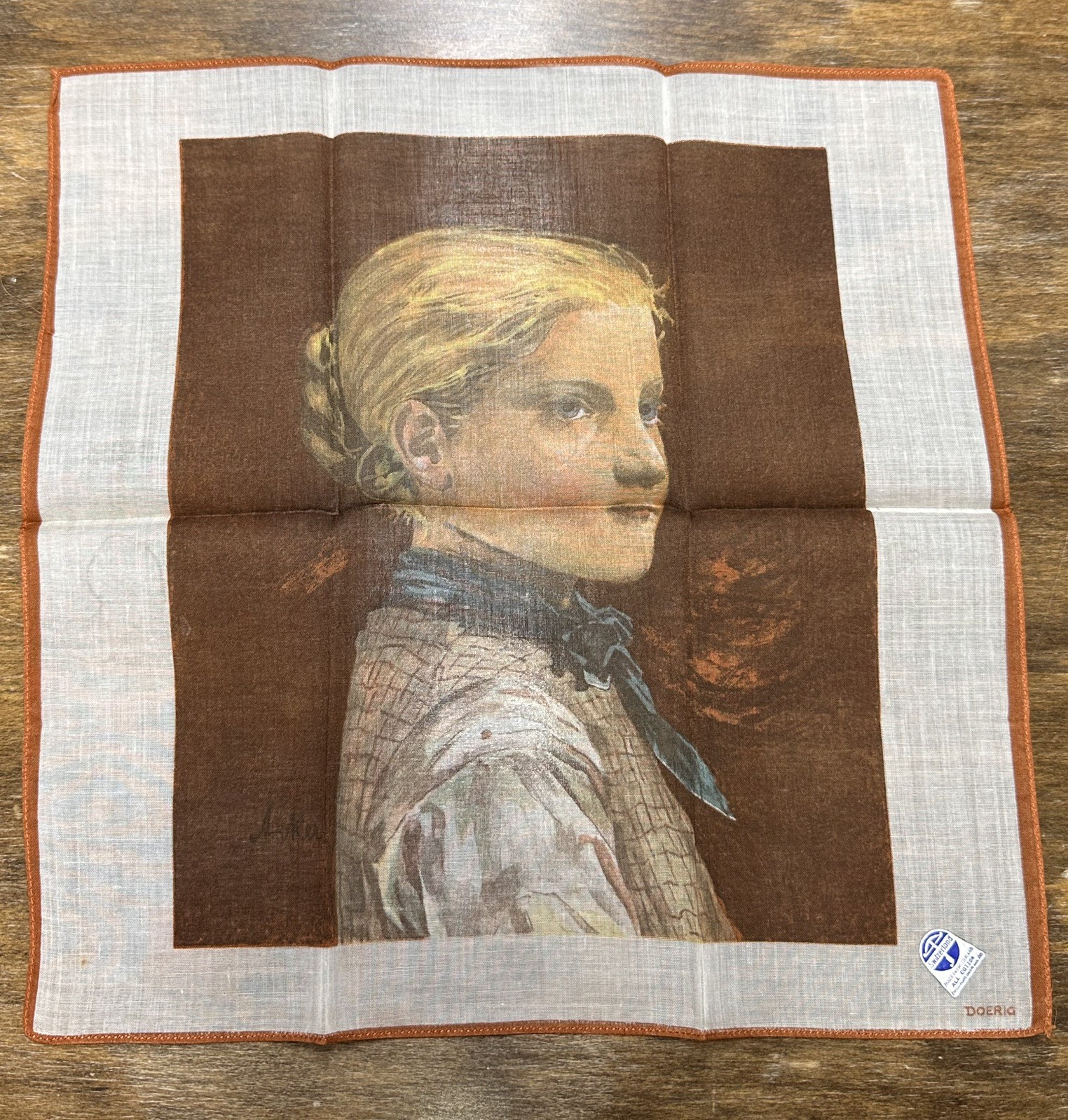 VINTAGE 100% COTTON HANDKERCHIEF MADE IN SWITZERLAND NWT ALBERT ANKER PORTRAIT