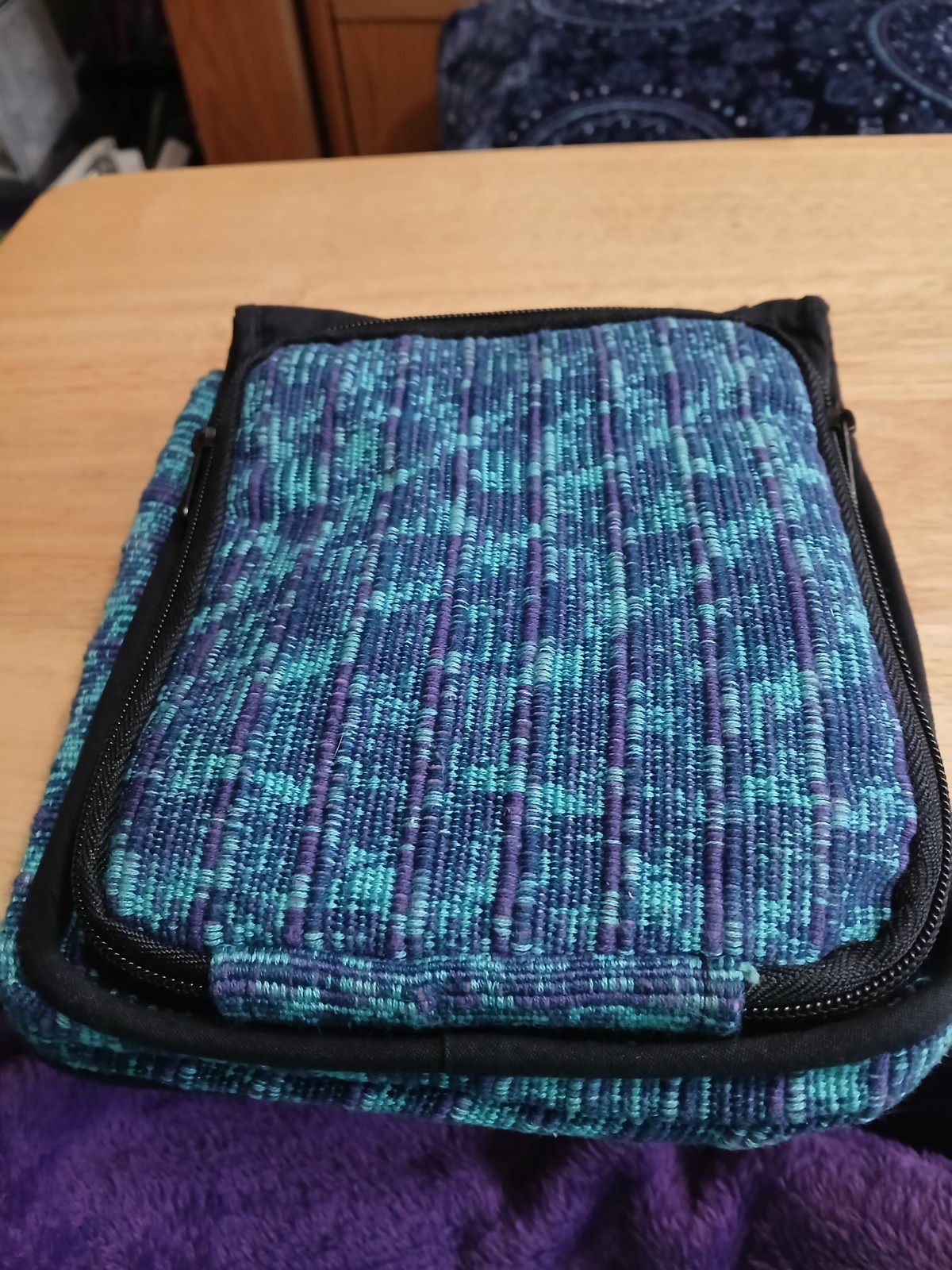 Guatemala-Made Shades Of Blue & Purple Crossbody Handbag Wash Cold Water