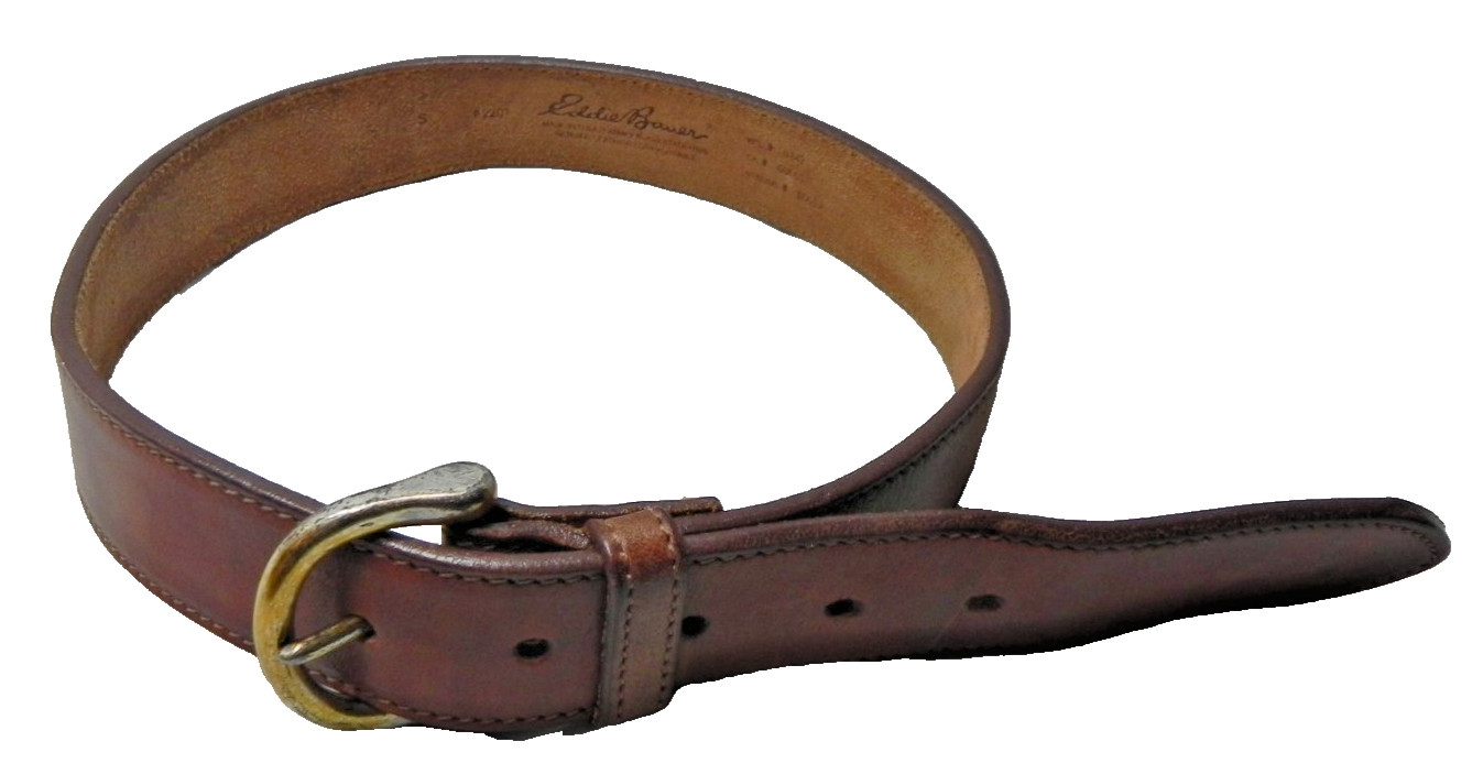 Eddie Bauer Brown Leather Belt Size Small gold Tone Buckle 24 – 28 inches kids