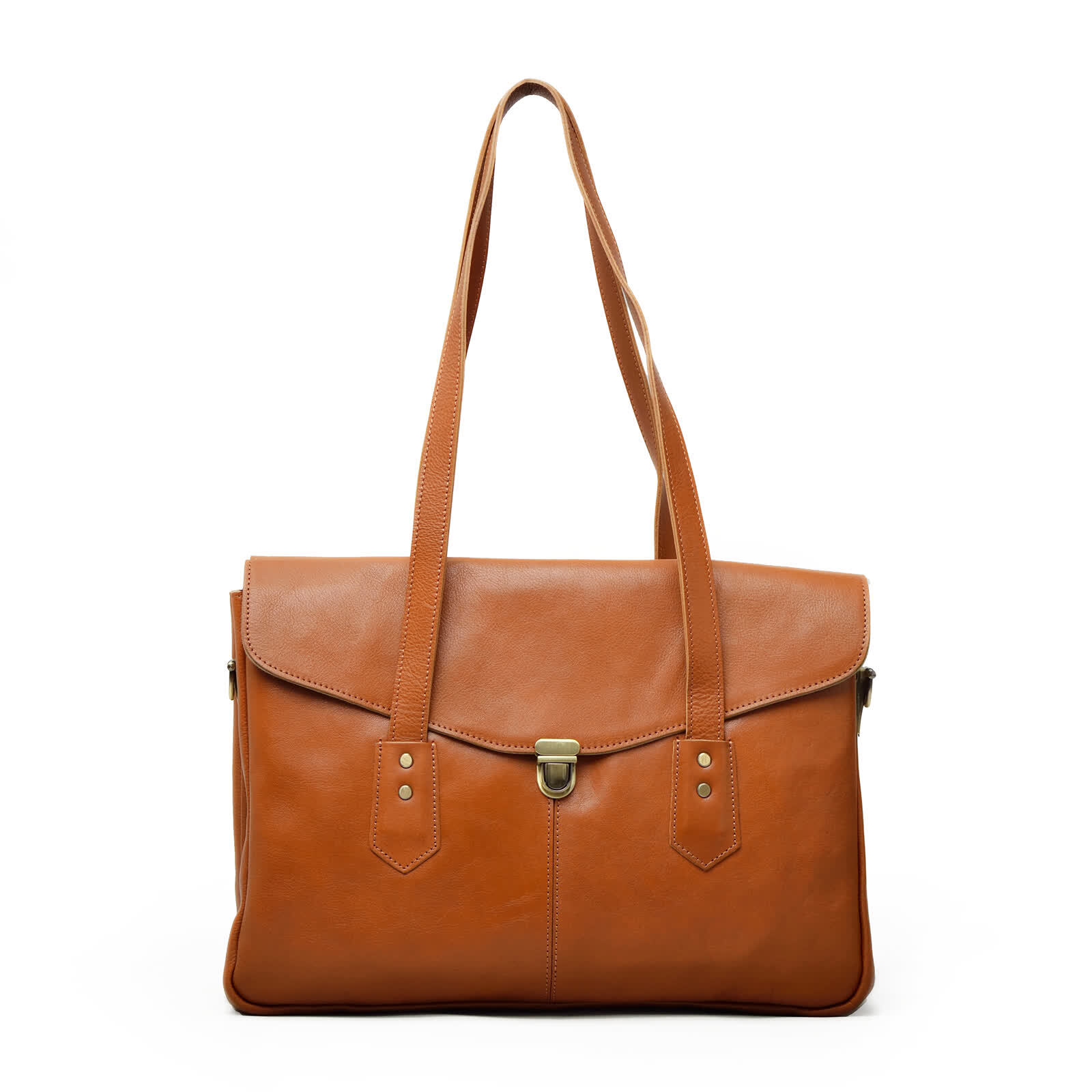 Erivis Brown Women Genuine Leather Briefcase with Adjustable Strap