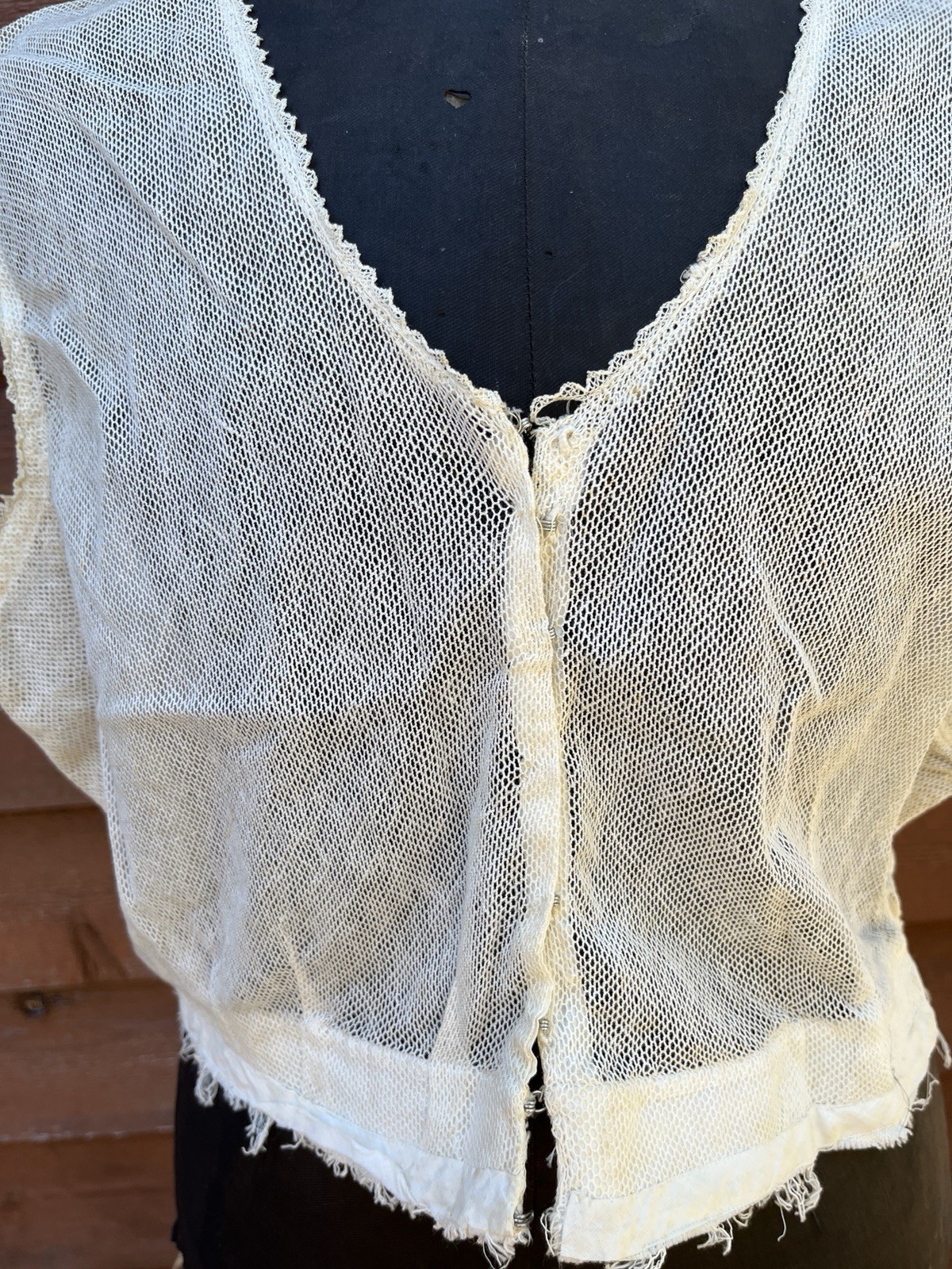 Edwardian Ladies Net Lace Corset Cover, Tatted Lace, Hook Eye Closures
