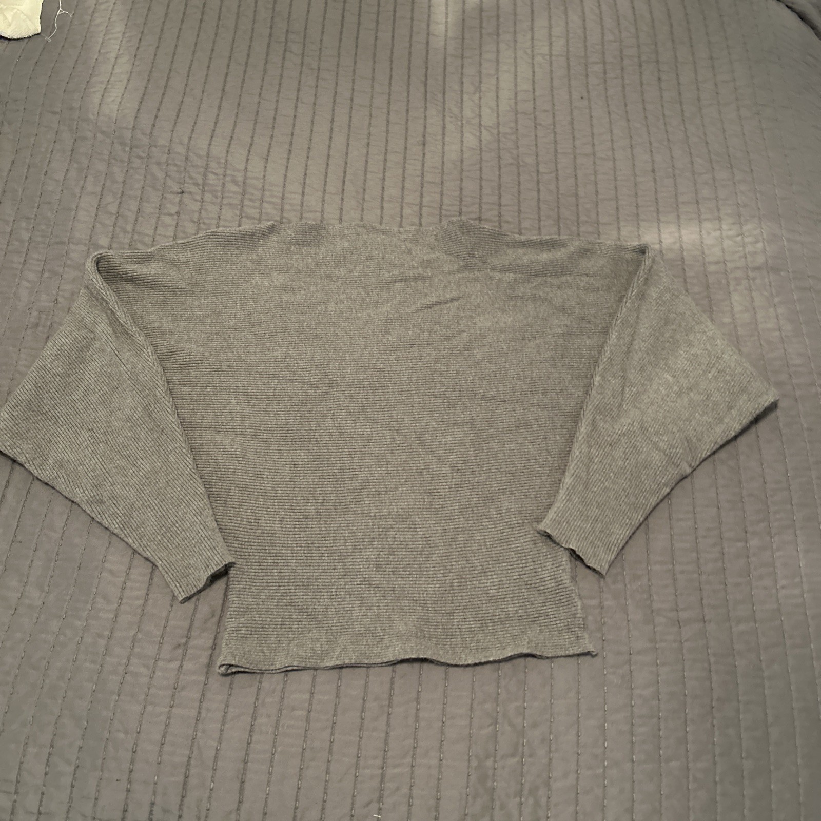 GABERLY Boat Neck Batwing Sleeves Dolman Knitted Sweaters Pullover Top Gray