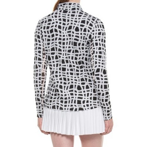 GOTTEX Golf Tennis Kate Mock Neck Quarter Zip Top UPF 50 Black Checks S NEW