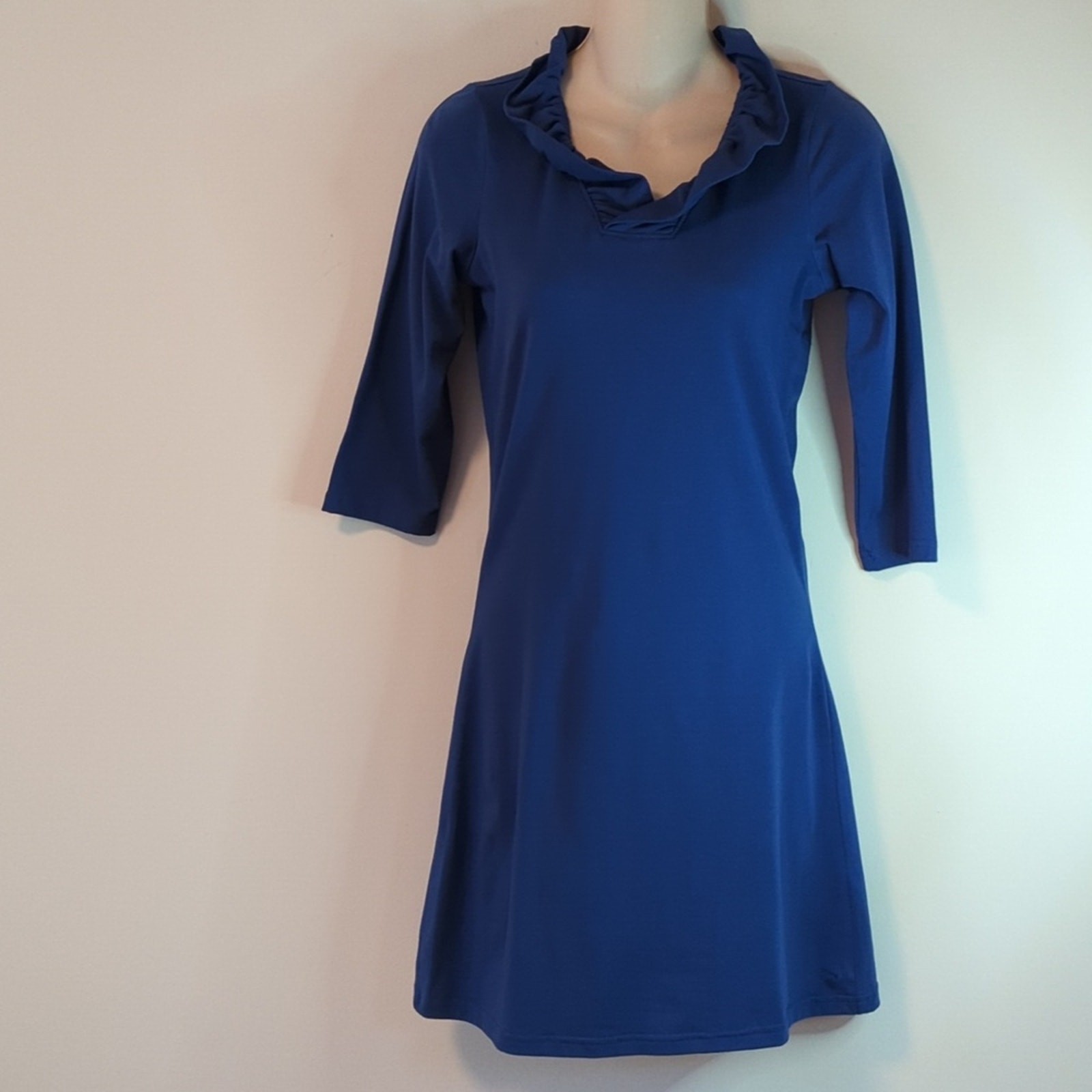 NWT Ana Clare Sophia Ruffle Neck Dress Navy XS
