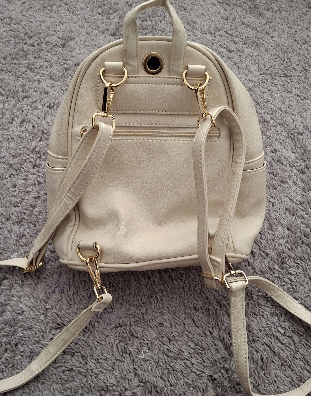 Ecosusi Women’s Cream Mini Small Backpack Bow Gold Zip Close Adjustable Straps