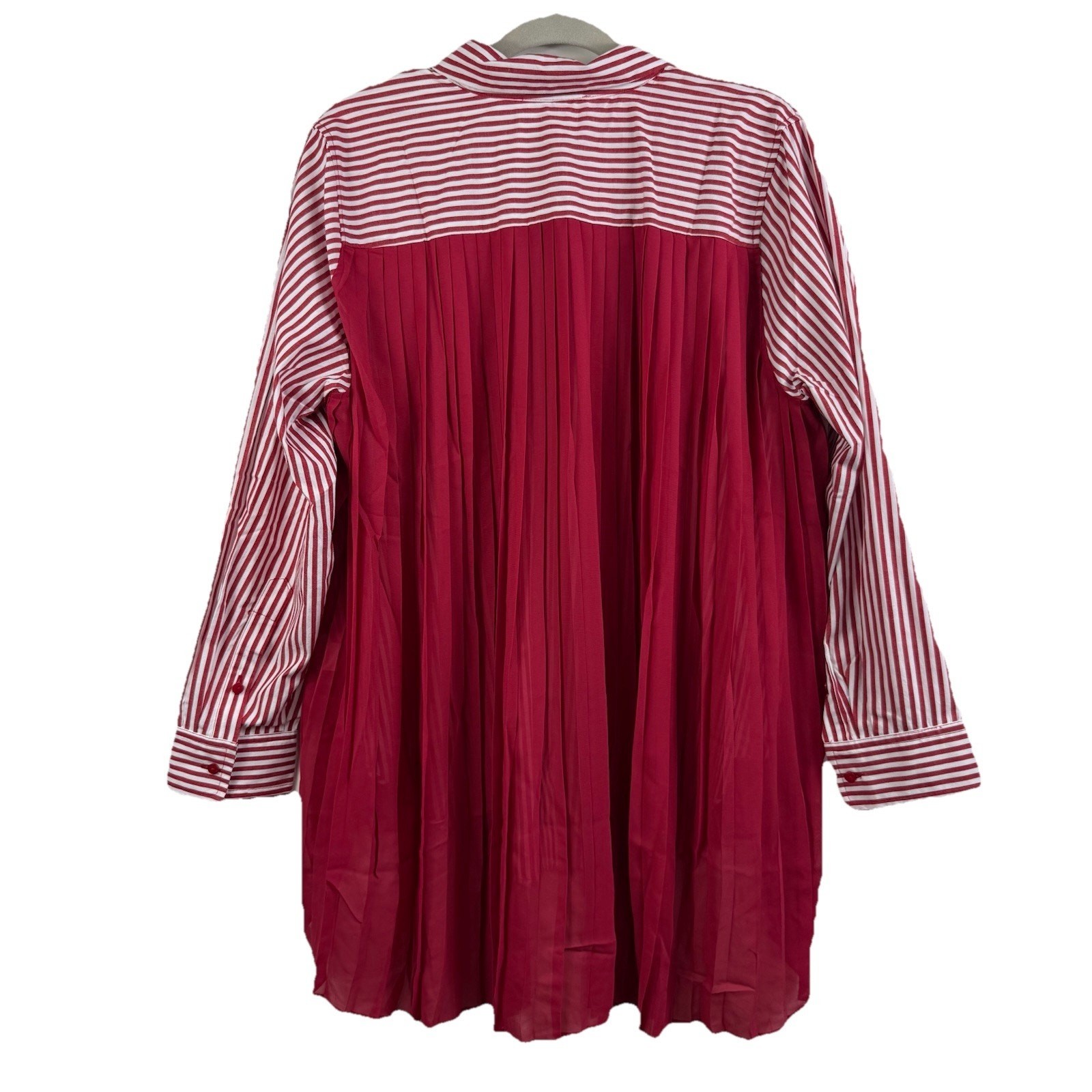NWOT Striped Pleated Laurie Felt Button Up Tunic Shirt Medium Sheer Preppy