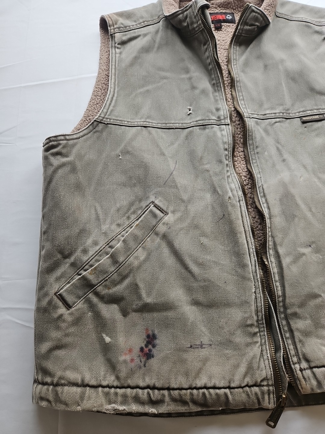 Wolverine Upland Vest Men’s Large Gray Sharpa Lined Chore Western Work Denim
