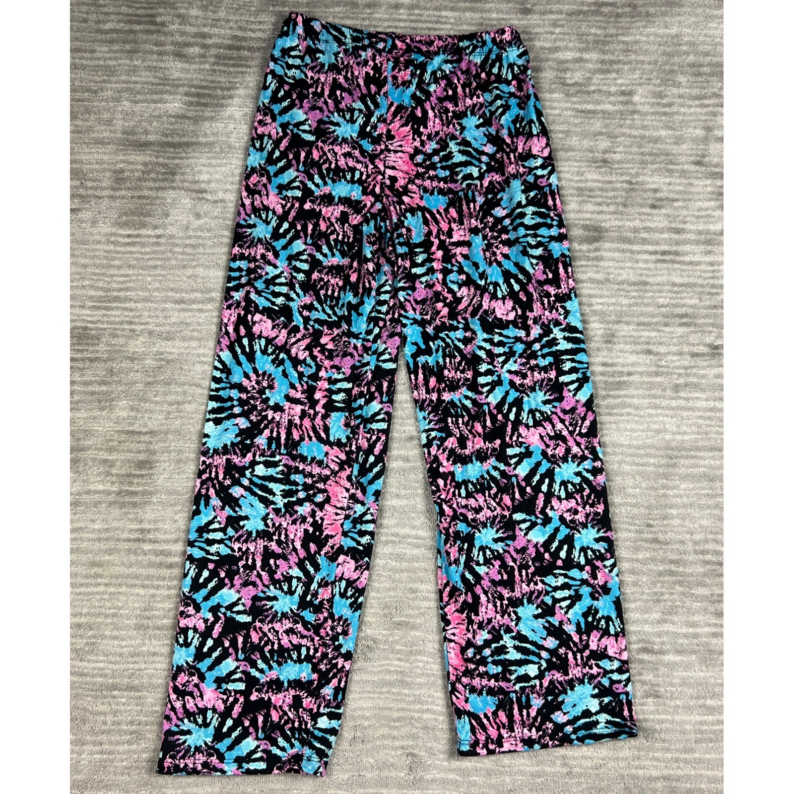 Bobbie Brooks Pajama Pants Womens Small Pink Blue Tie Dye Wide Leg Sleepwear USA
