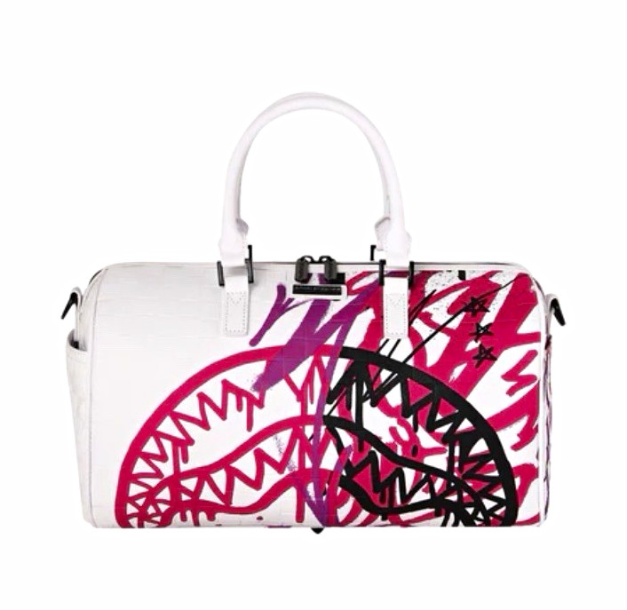 Sprayground Crash Graff Turbo Mini Duffle Graffiti Shark Zip Strap White