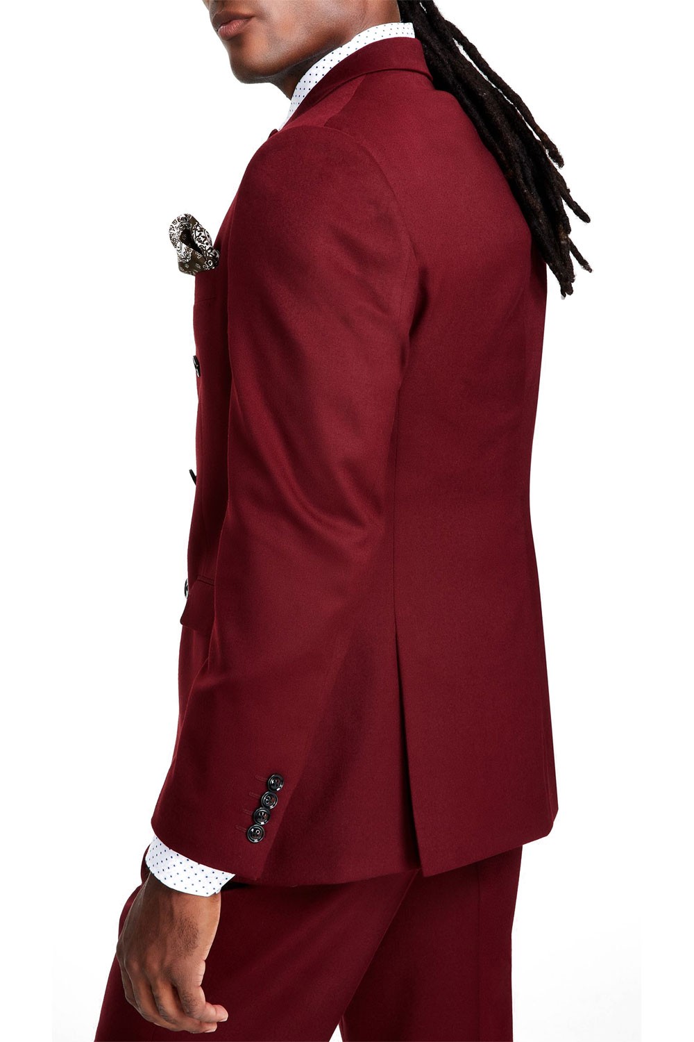Tayion Collection Mens Classic-Fit Double-Breasted Suit Jacket 46R Burgundy NWT