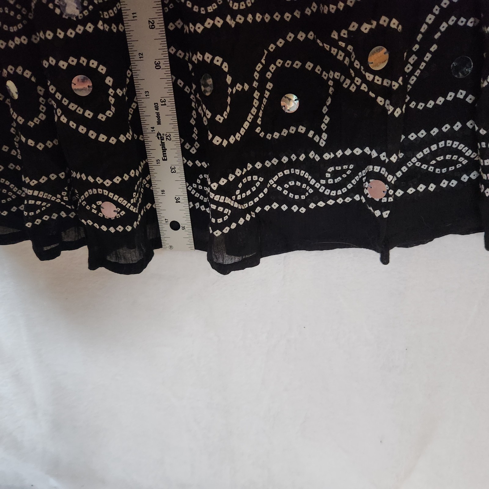 Y2K One Size Crinkle Maxi Skirt Teal Black Batik-Look Mirrors Boho Indian