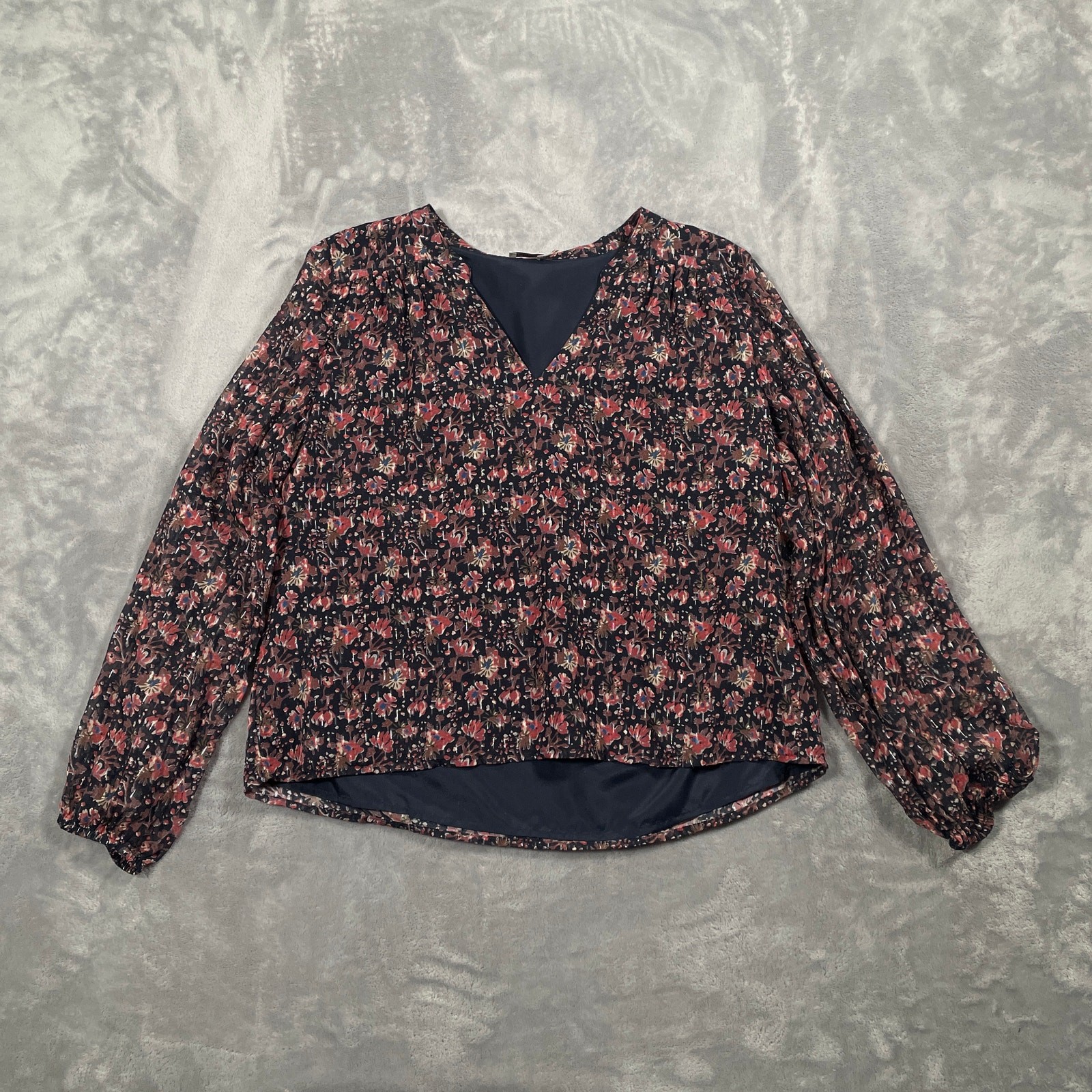 Faherty Sage Wood Top Small Floral Silk Blend Metallic Peasant Cottage Stargaze