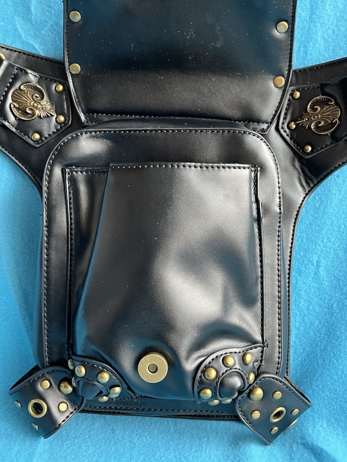 Steampunk Black Studded Lace-Up Crossbody Bag Zip & Magnetic Detachable Strap