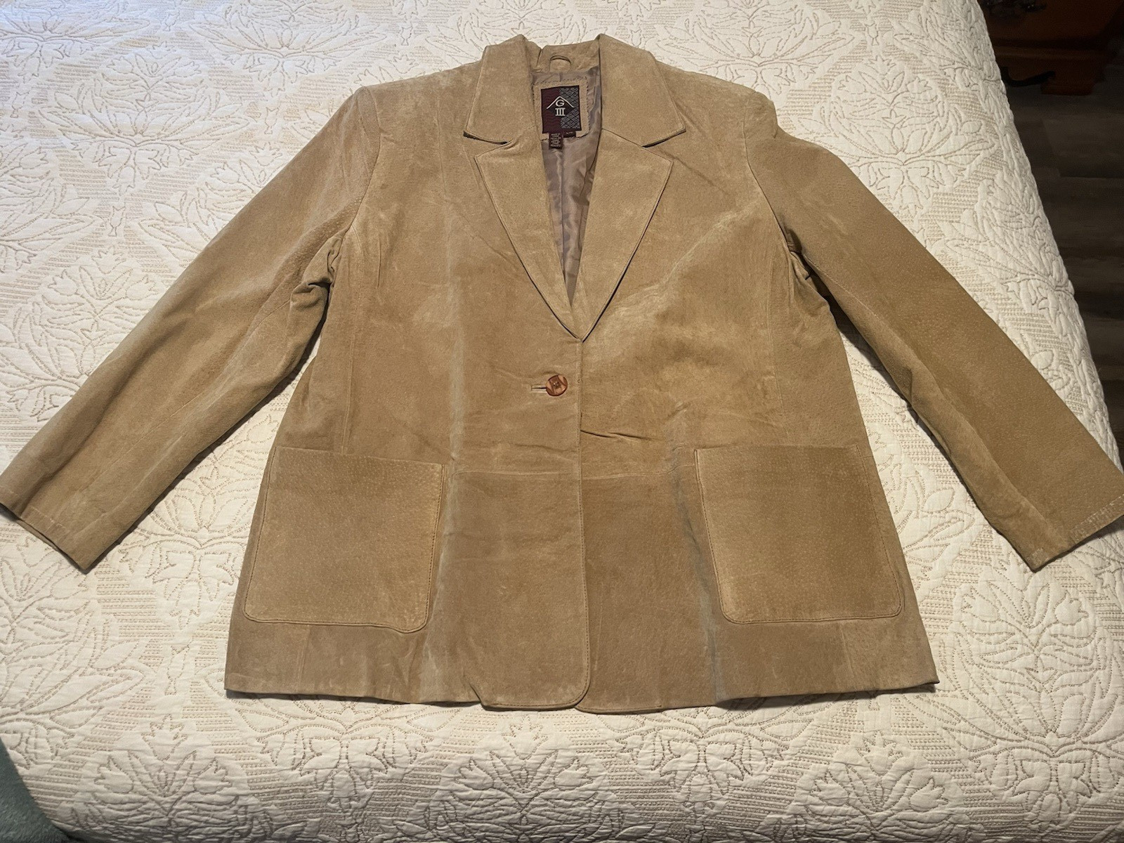 Stafford Tan Suede Leather Blazer Jacket 40R Single-Breasted Two-Button