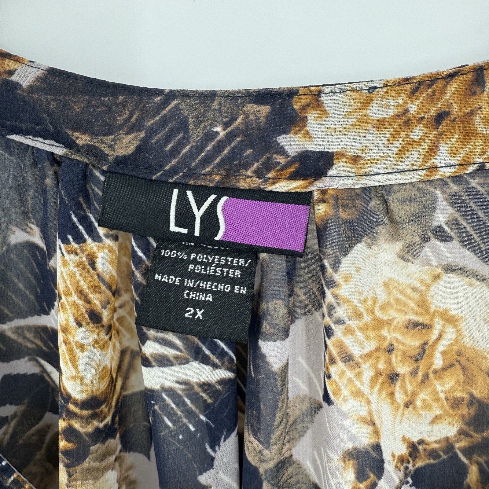 Lysse Black Floral Top Plus Size 2X Womens Semi sheer Blouse Long Sleeves