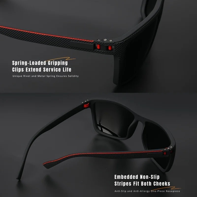 Polarized Square Sunglasses UV400 Spring Hinge Driving Fishing Outdoor Eyewear N