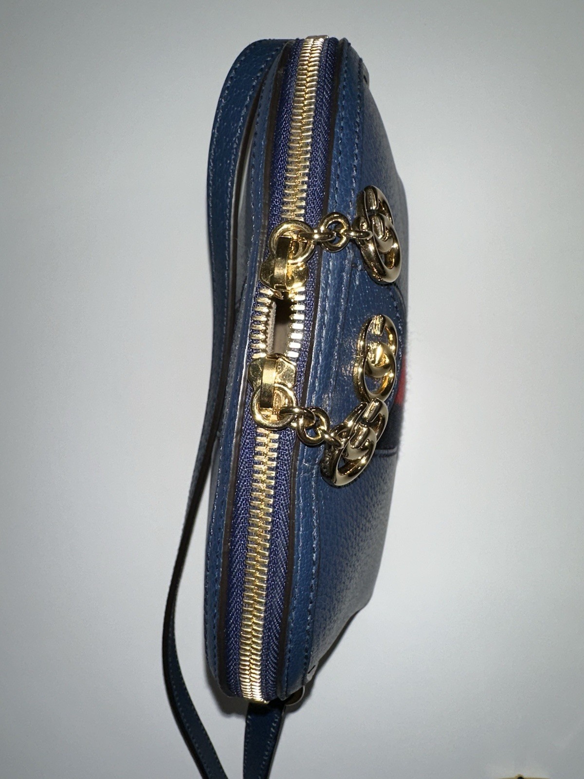 Gucci Ophidia Small Dome Crossbody Bag Navy Blue Grained Leather Authentic