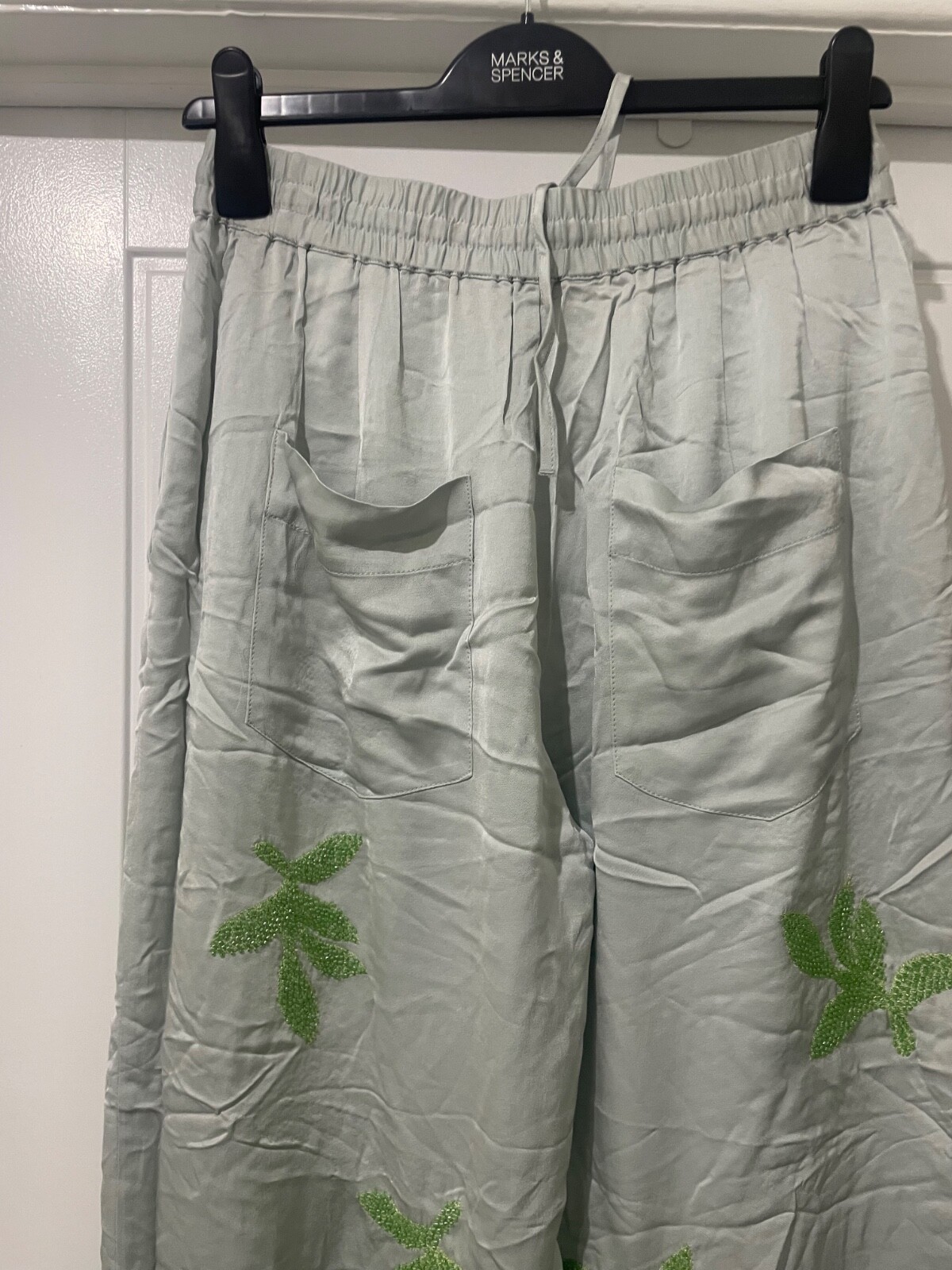 ZARA embroidered Embellished Beaded leaf trousers Pants XS Small 6 8 Blue