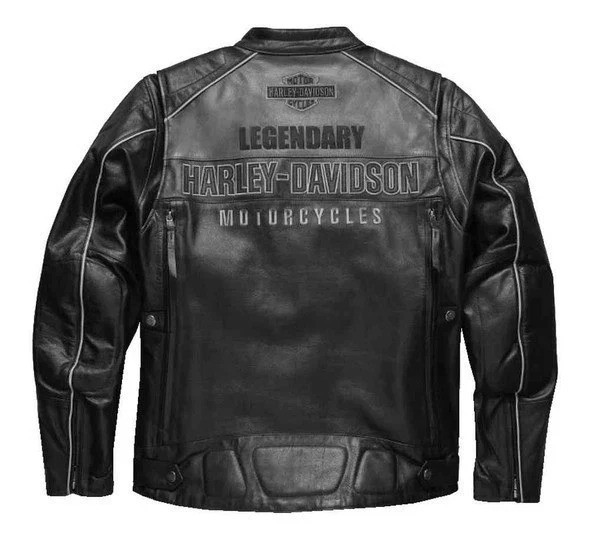 Men’s H-Davidson Legendary Black Gray Votary Motorcycle Leather Biker Jacket