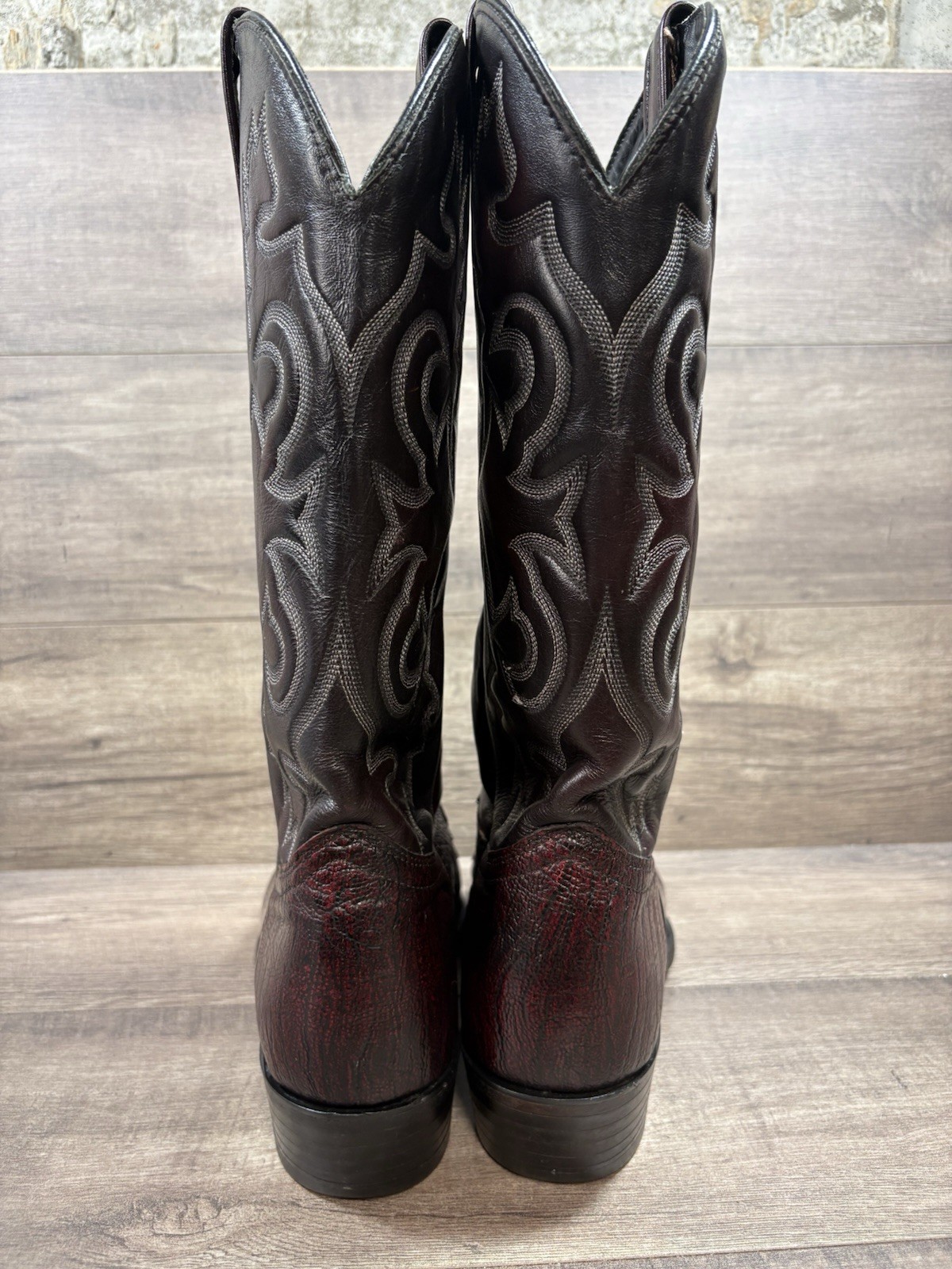 J Chisholm Genuine Ostrich Skin Cowboy Boots Burgundy Leather Mens Size 10.5 D
