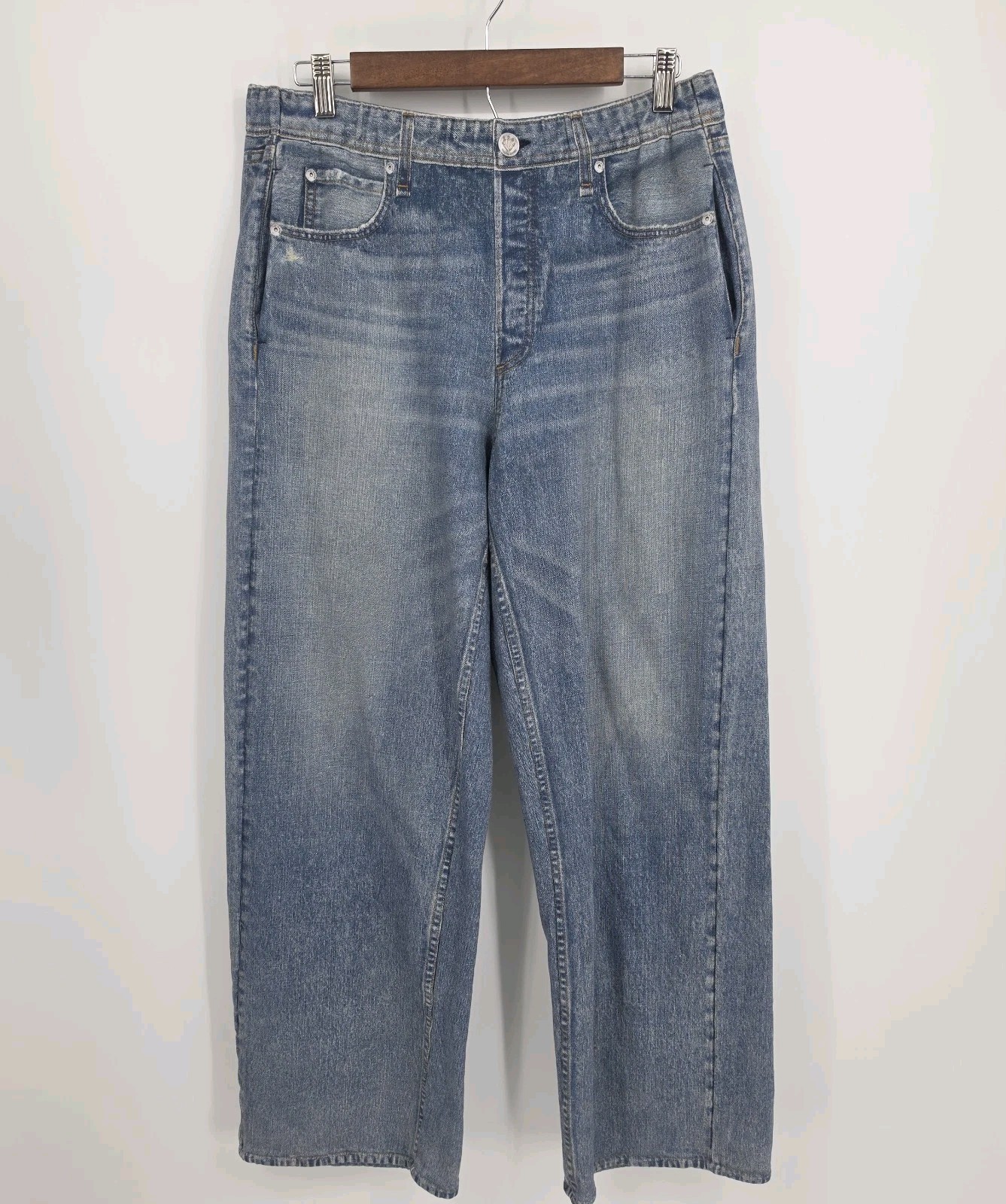 Rag & Bone Miramar Wide Leg Pants Sz L Scarlet Medium Blue Jeans Cotton Terry