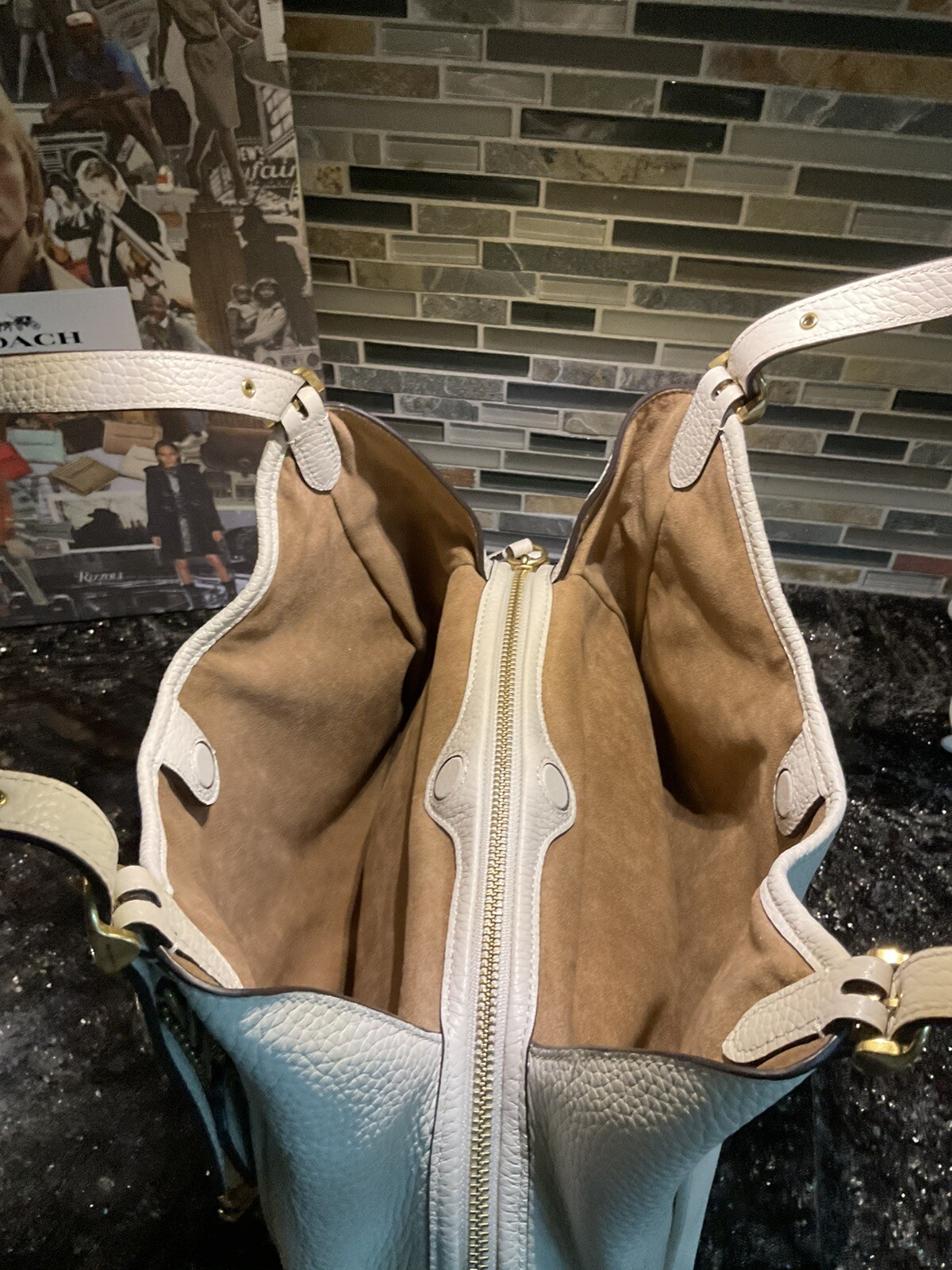Coach Lori Suede Pebbled Leather Shoulder Bag Chalk Ivory C5265