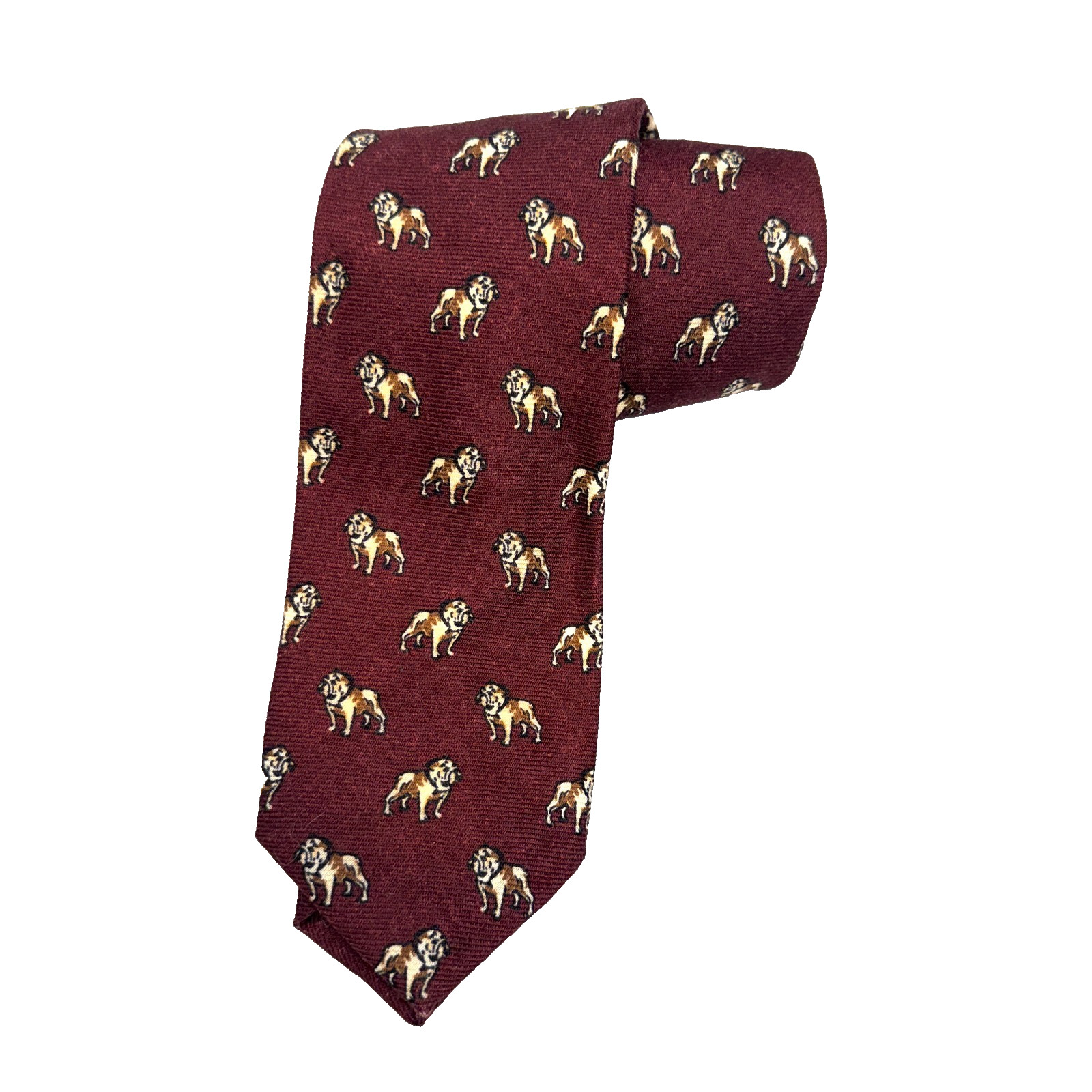 Polo Ralph Lauren Wool Narrow Tie Red Wine All-Over Dog-Print Made in Italy nwt