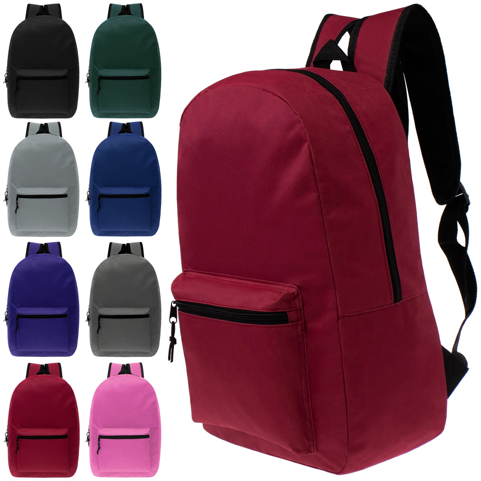 24-Pack 15″ Bulk Backpacks (Bookbags) for Students in 8 Assorted Colors