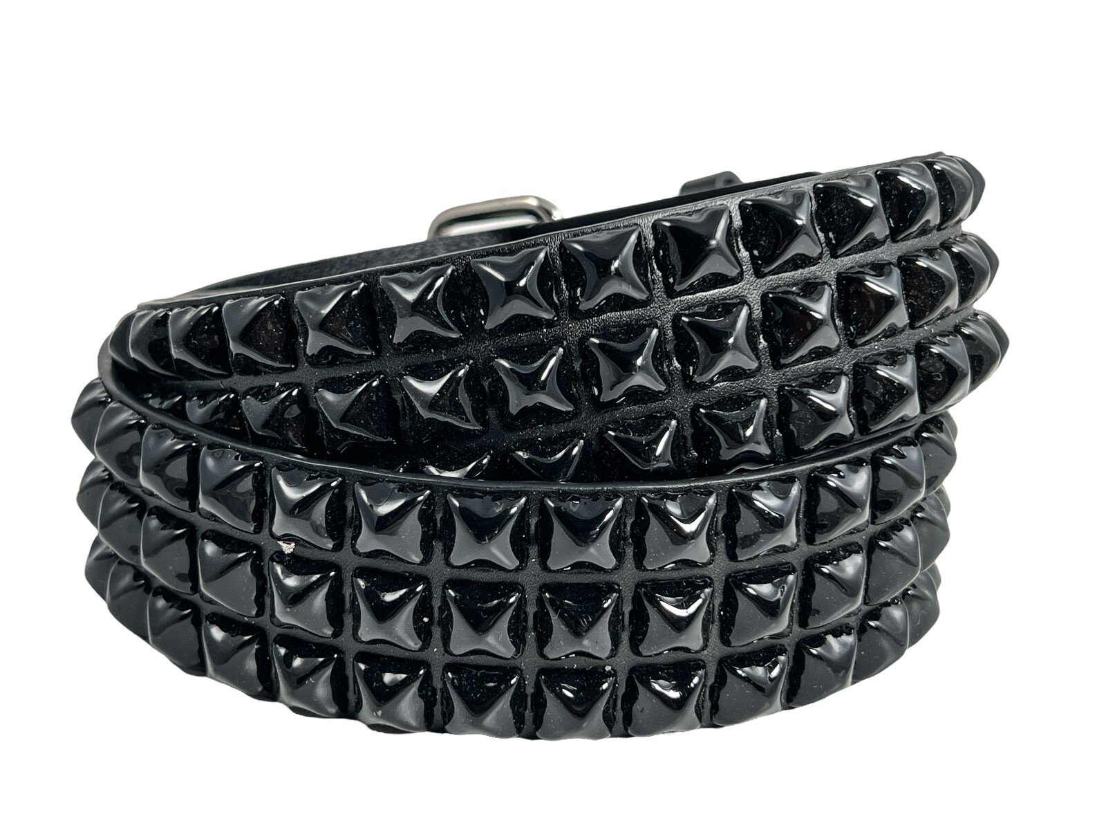 Black Pyramid Stud Belt Genuine Leather Three Row Rock Goth Sid Vicious Punk