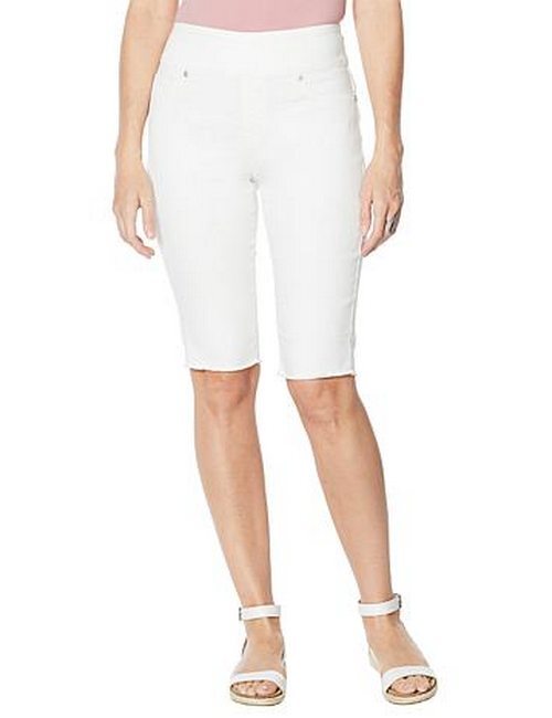 DG2 Diane Gilman Ivory Denim Classic Stretch Pull On Bermuda Shorts New