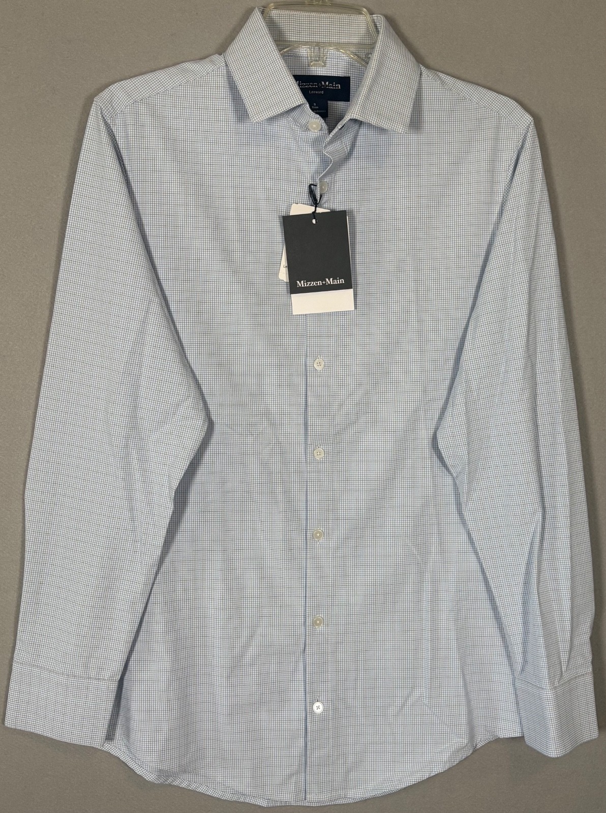 NWT Mizzen Main Leeward Shirt Mens S Light Blue Plaid Button Up Trim Fit