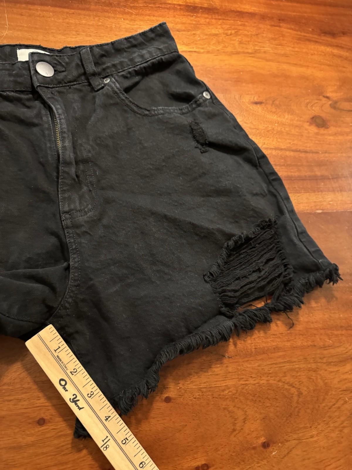91 Cotton On High Flashback Destroyed Frayed Hem Black Denim Shorts Sz 6