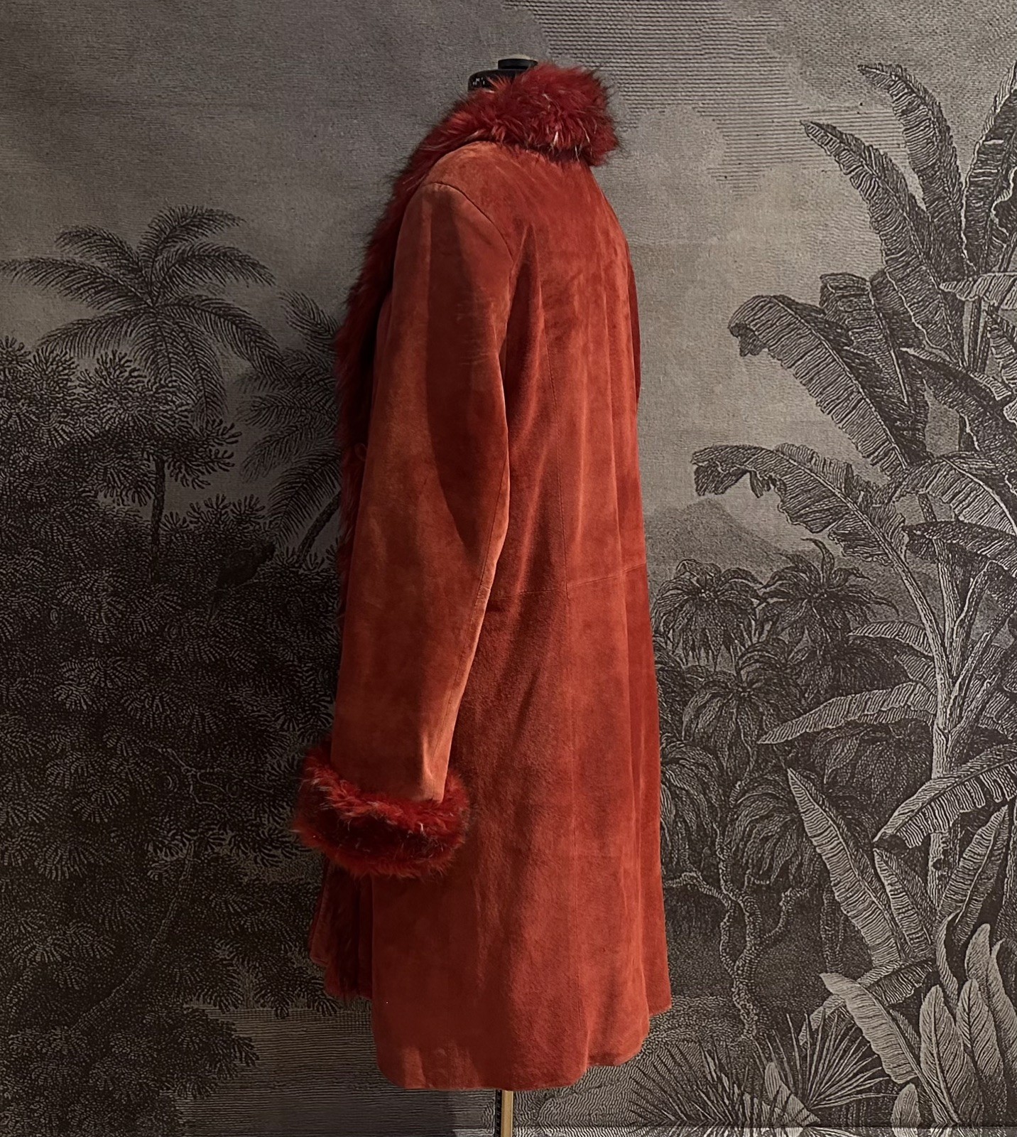 Rare Vintage Long Red Real Suede Afghan Coat Maxi Leather Fur Y2K Penny Lane 12