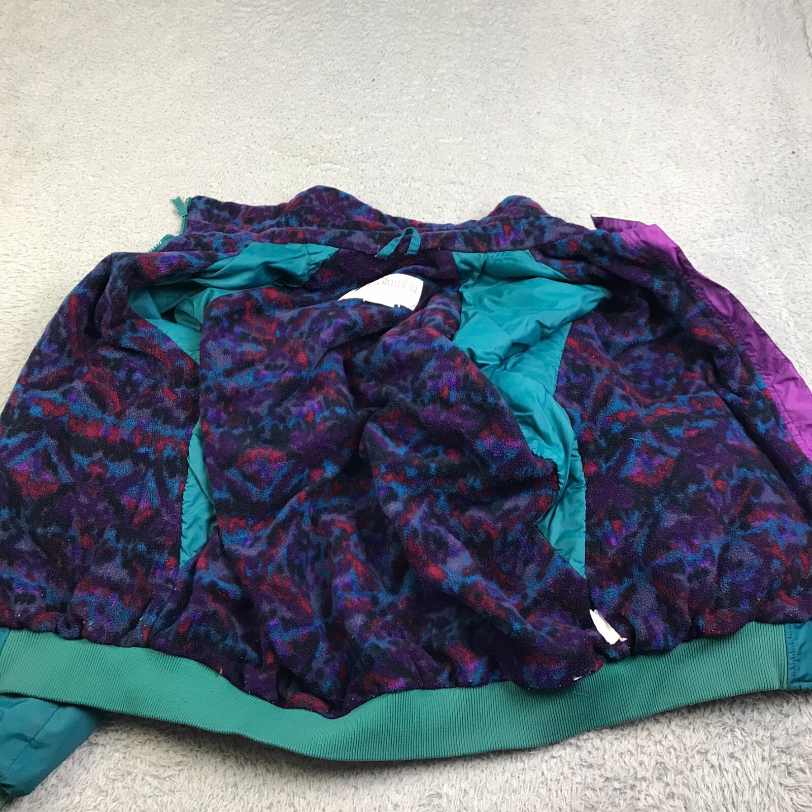 Columbia Jacket Mens M Teal/Purple Aztec Fleece Lined Parka Bomber Vintage 90s