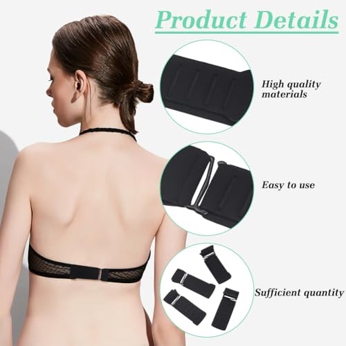 4 Pcs Bra Strap Extender for Women Black 5 Hook Bra Back Extender Adjustable