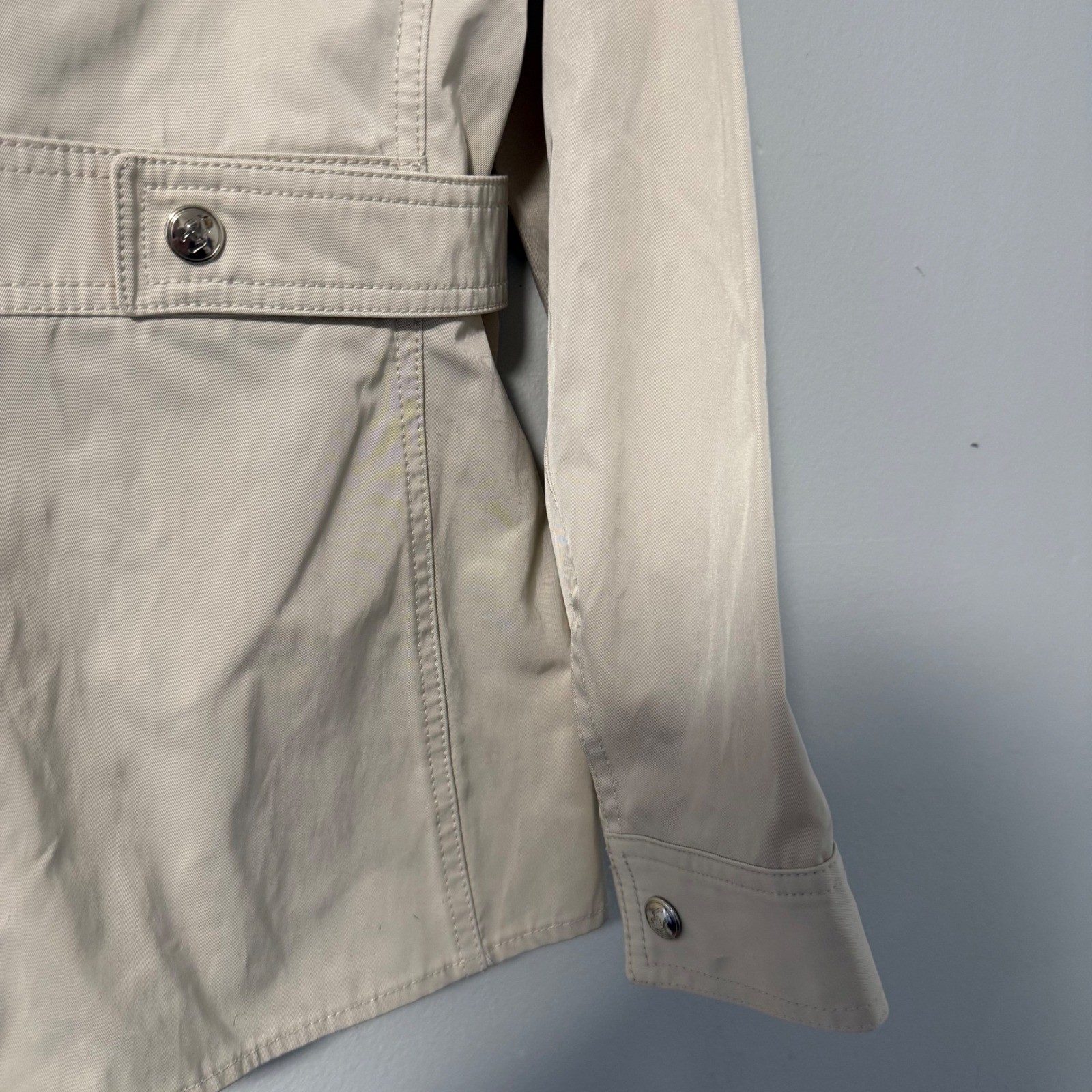 Chicos Utility Jacket Beige Button Snap Pocket Collar Zip Women Size 0 4 6