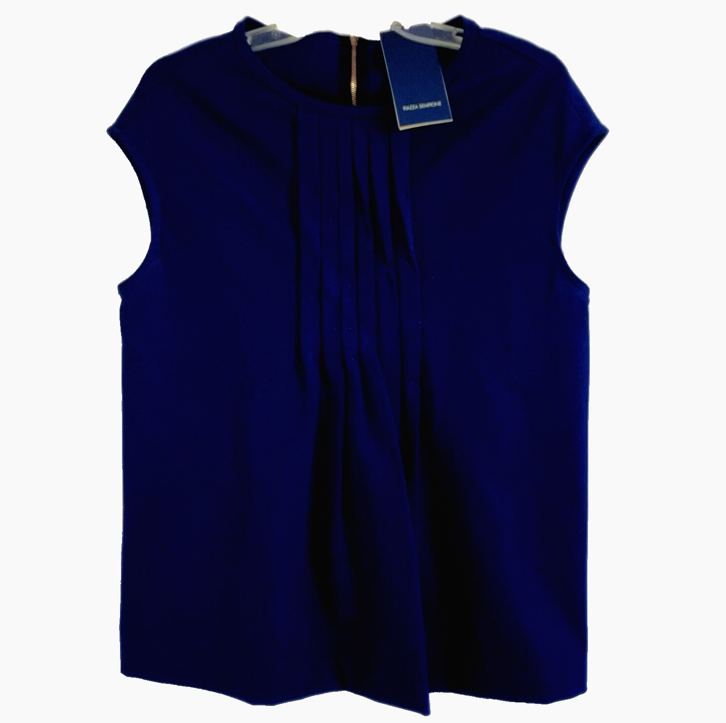PIAZZA SEMPIONI XL Dark Blue Whimsical Pleated Sleeveles Stretch Top 48 Italy